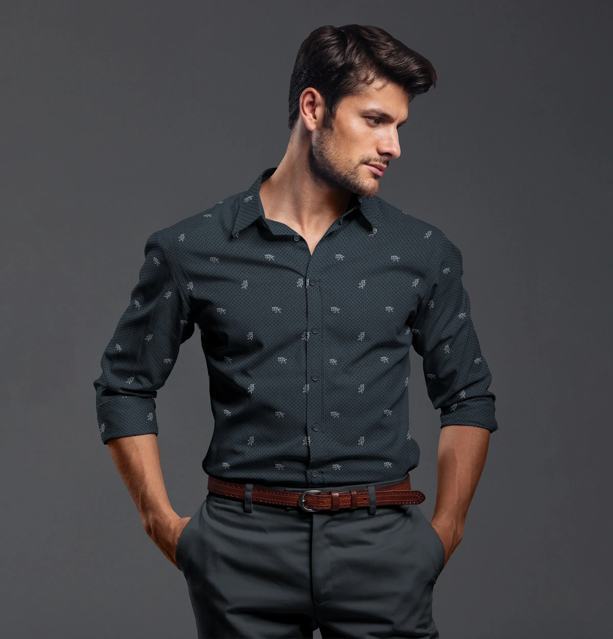 Pure Cotton - Long Sleeve - Navy with Leaves sold by Airthreads product image thumbnail 5