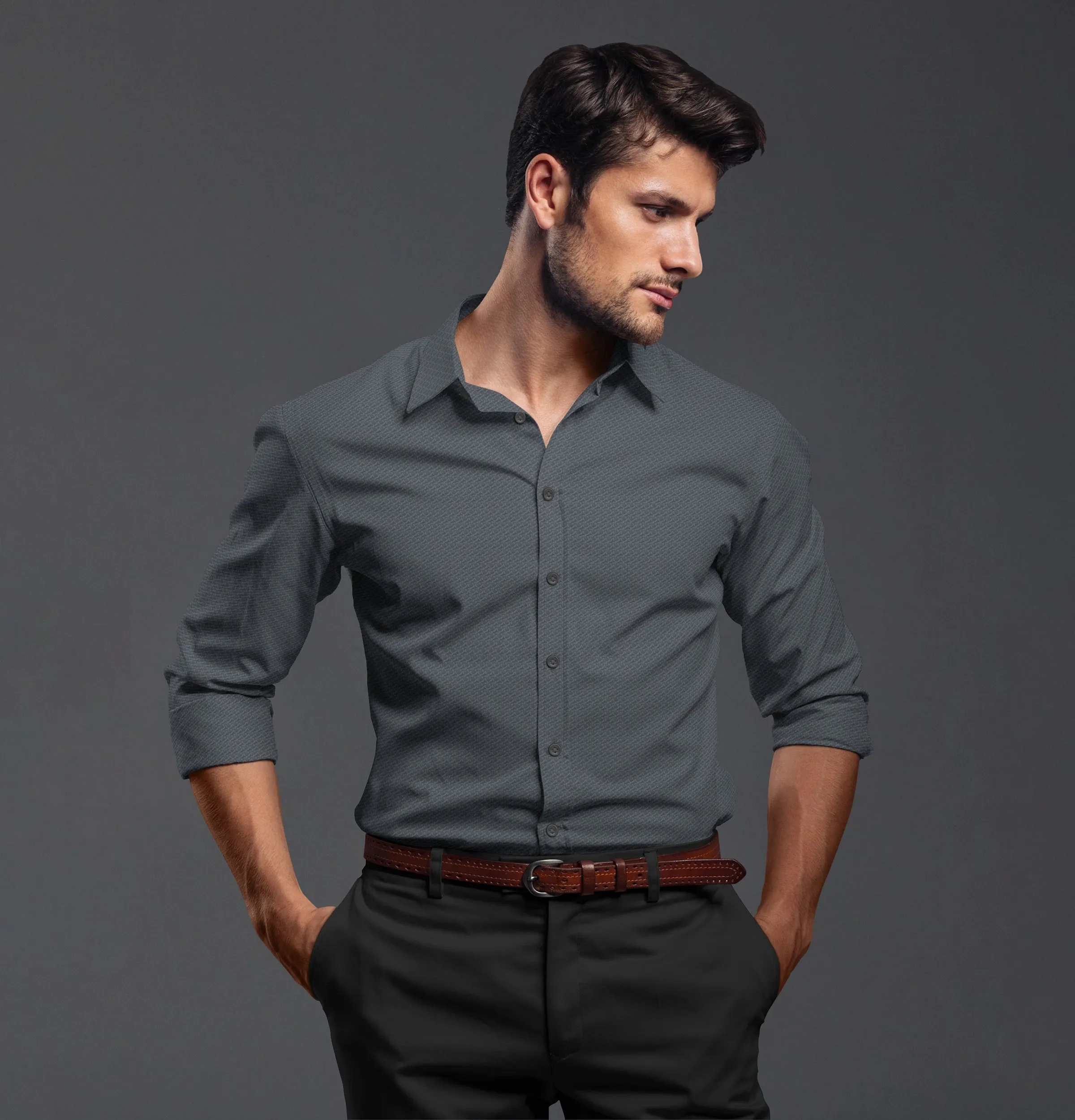 Pure Cotton - Long Sleeve - Gray Diagonal Print sold by Airthreads product image thumbnail 4