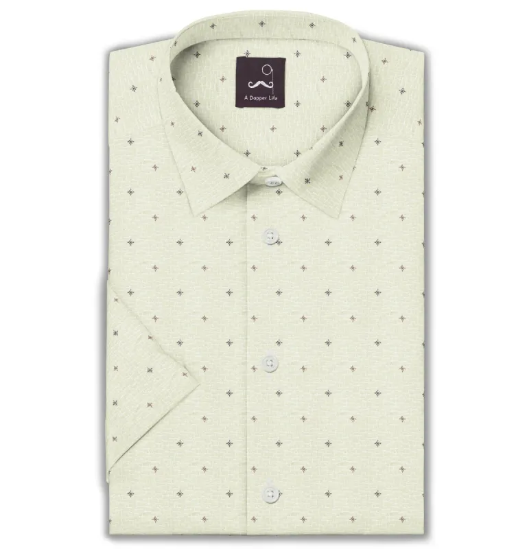 Pure Cotton - Short Sleeve - Light Green with Brown Stars sold by Airthreads