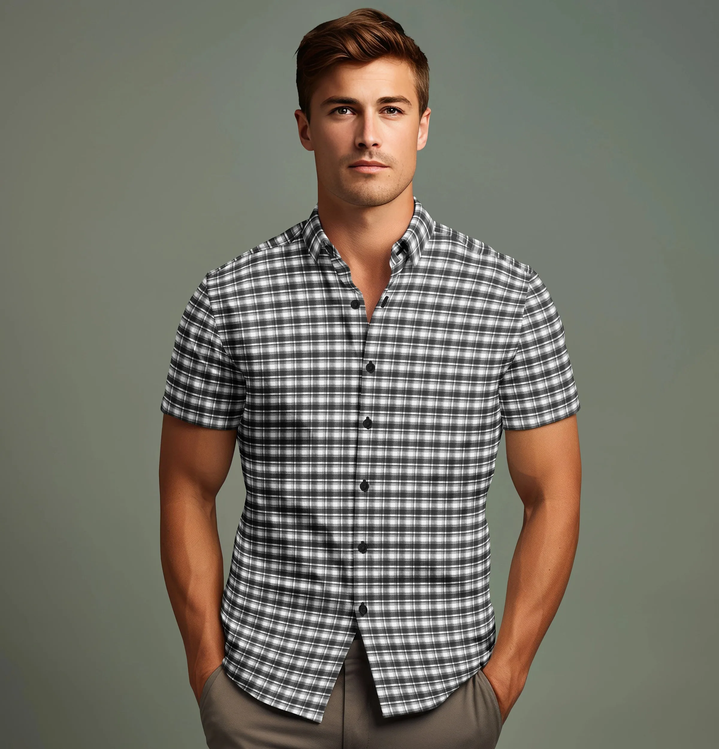 Pure Cotton - Short Sleeve - Black & White Checks Style 6 sold by Airthreads product image thumbnail 4