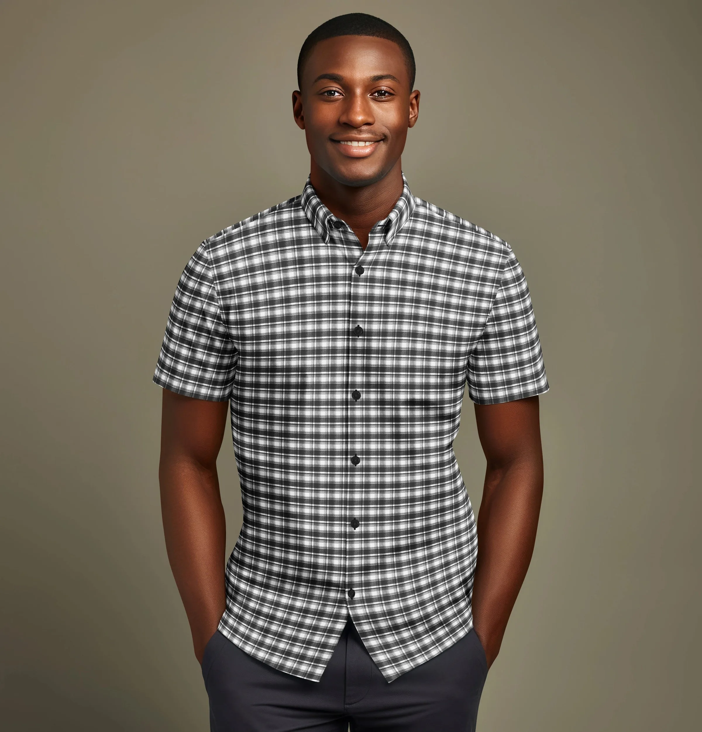 Pure Cotton - Short Sleeve - Black & White Checks Style 6 sold by Airthreads product image thumbnail 3