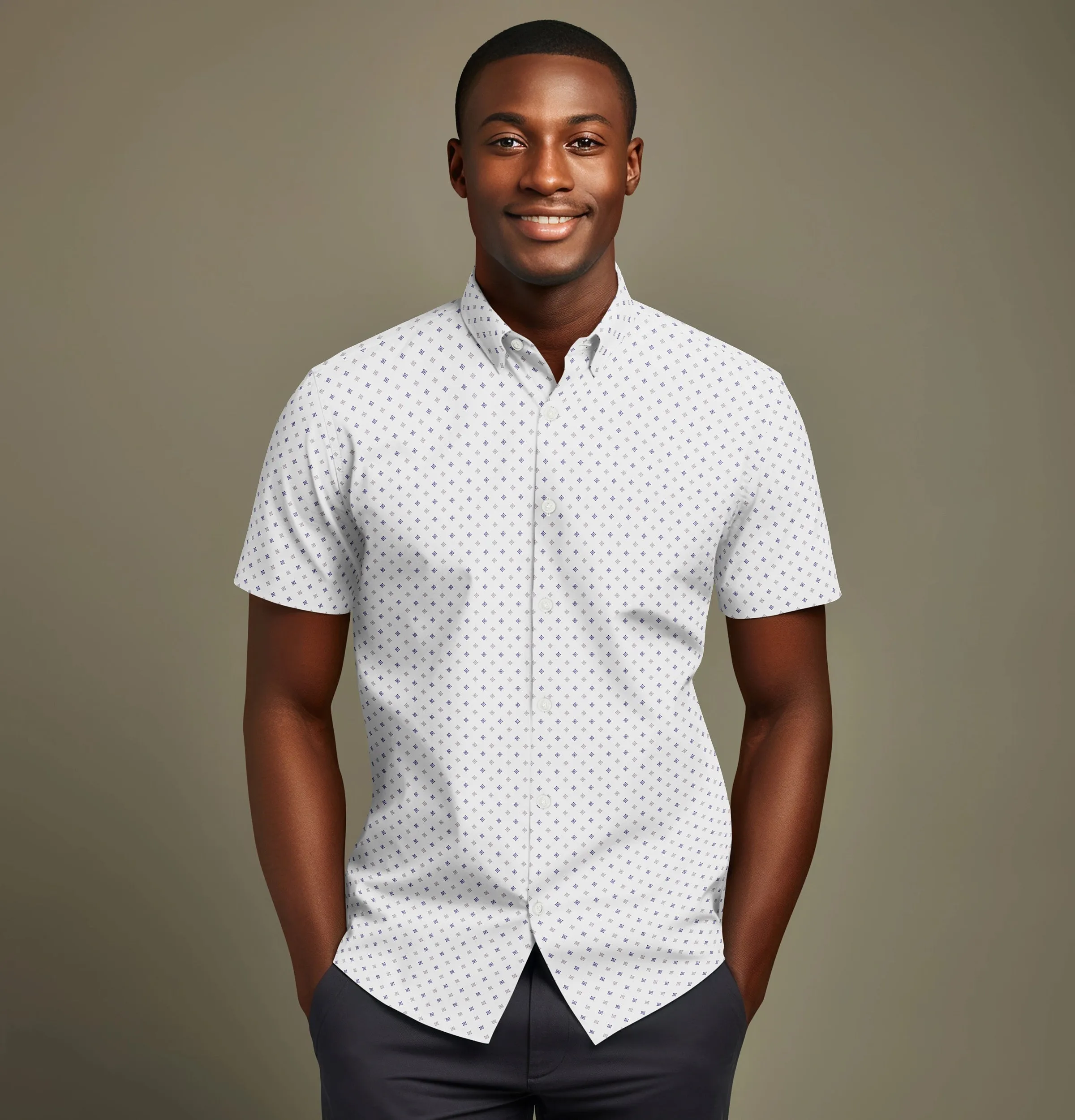 Wrinkle-free White with Diamond Print - Short Sleeve sold by Airthreads product image thumbnail 3