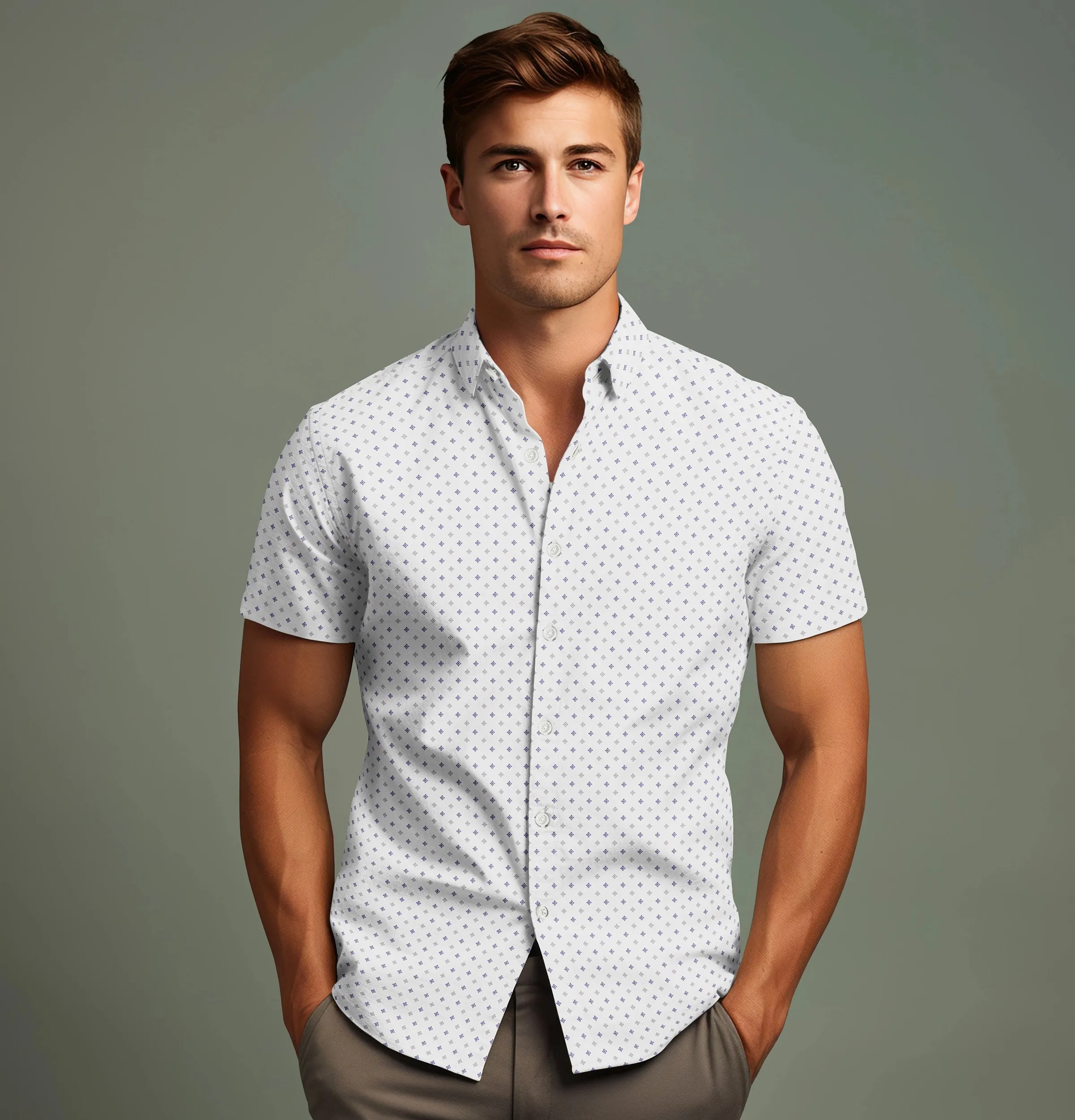 Wrinkle-free White with Diamond Print - Short Sleeve sold by Airthreads product image thumbnail 4