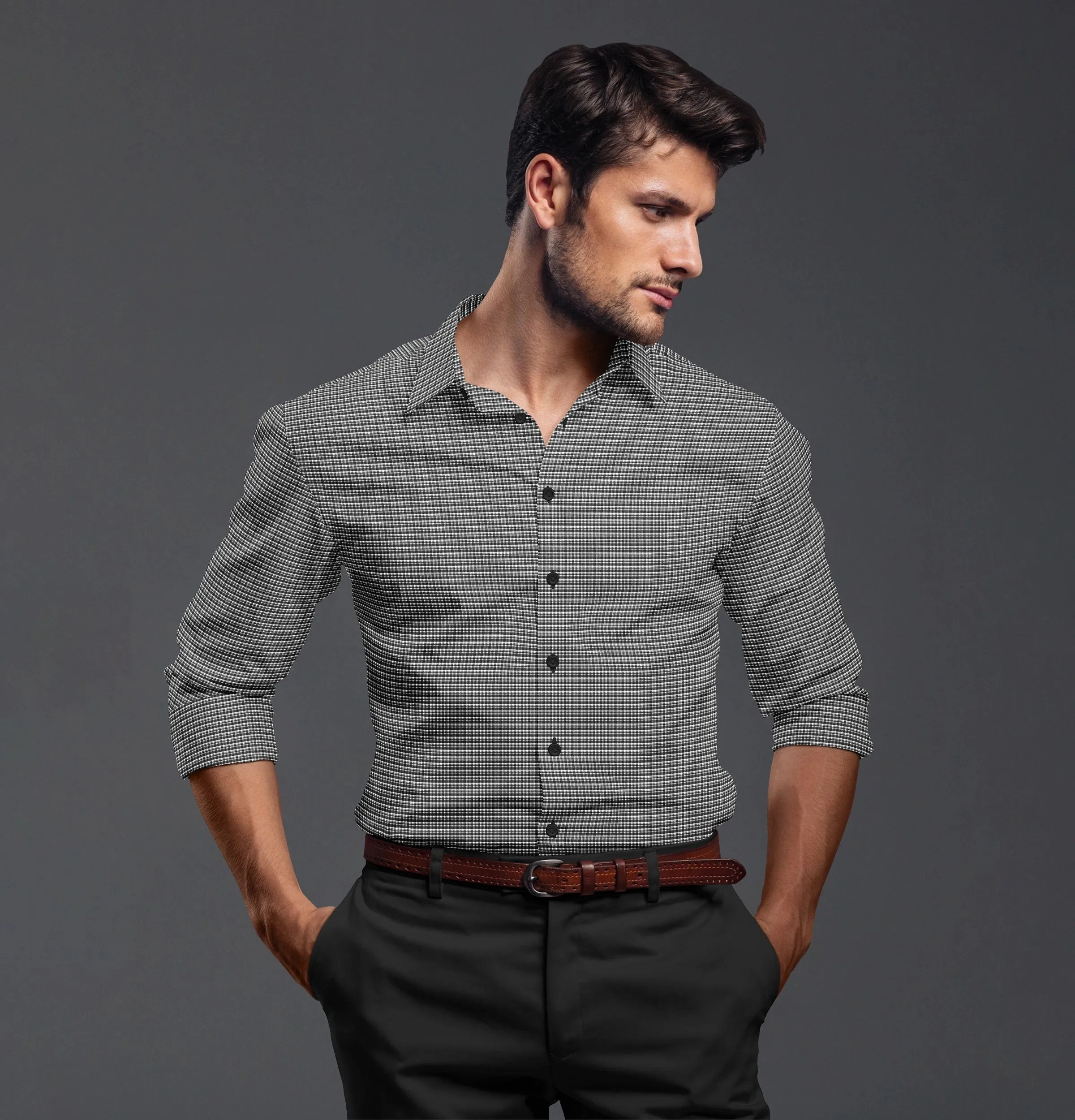 Pure Cotton - Long Sleeve - Black & White Checks Style 1 sold by Airthreads product image thumbnail 4