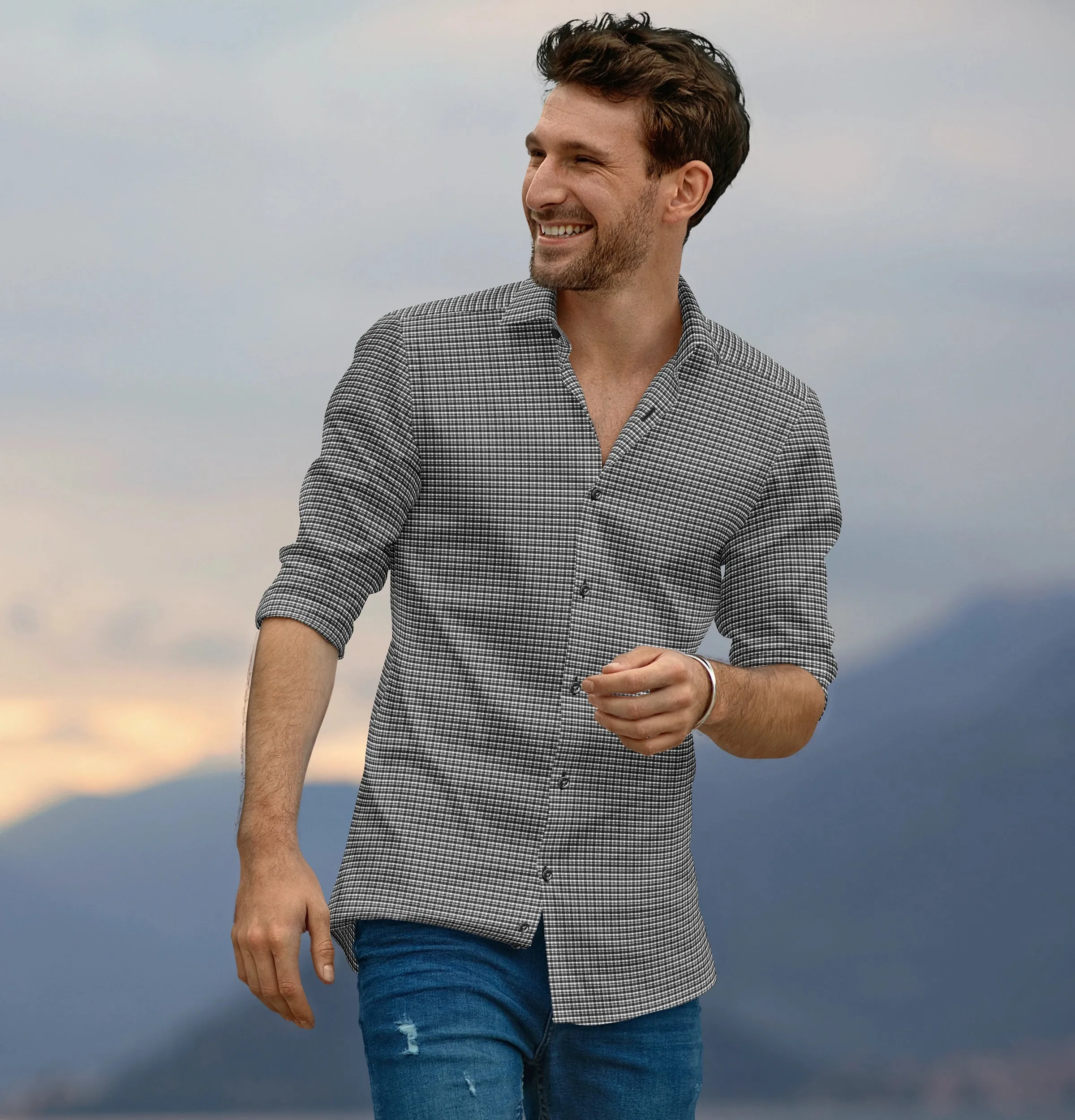 Pure Cotton - Long Sleeve - Black & White Checks Style 1 sold by Airthreads product image thumbnail 3