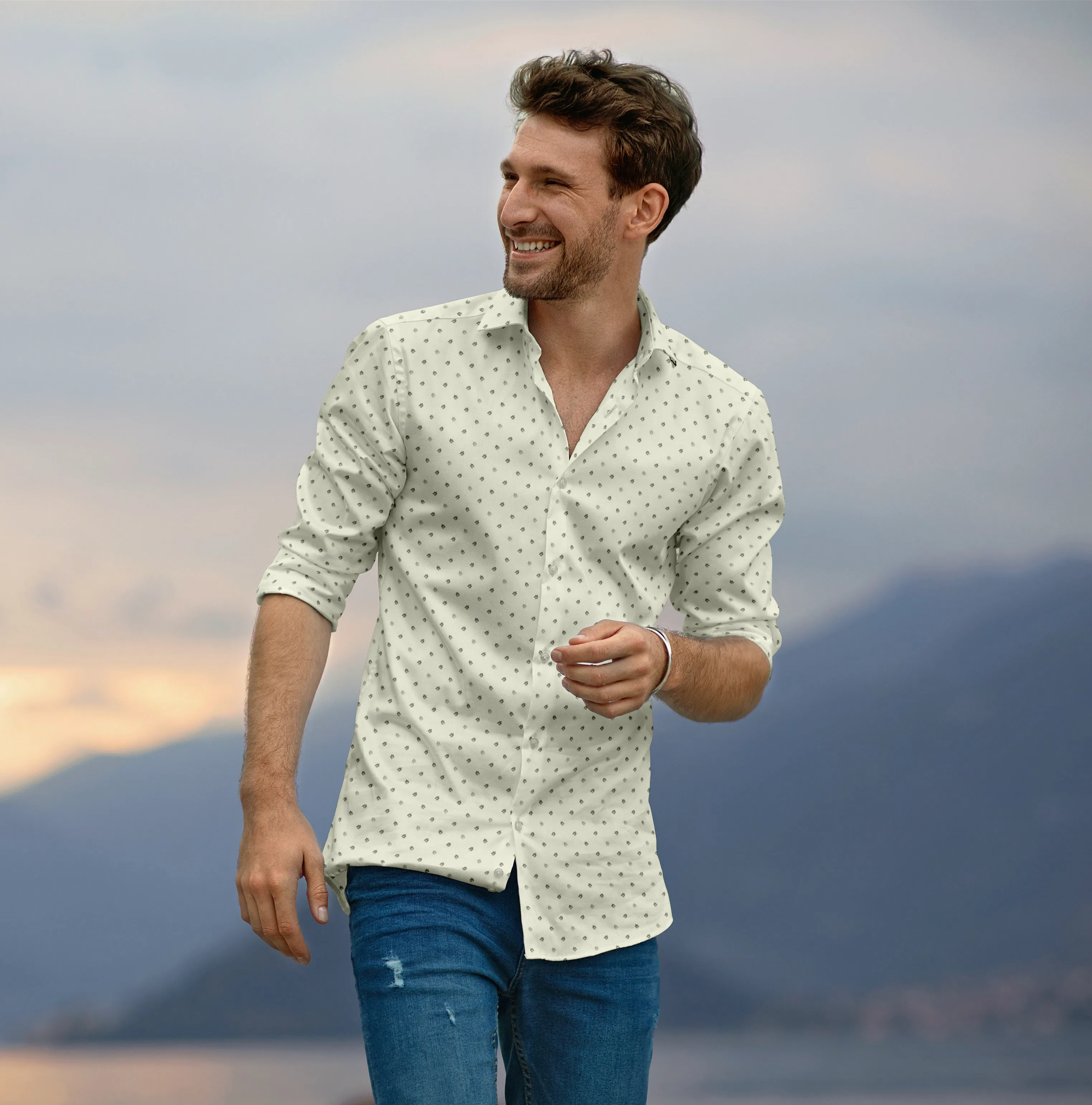 Long Sleeve Cotton Shirt - Cream Floral sold by Airthreads product image thumbnail 3