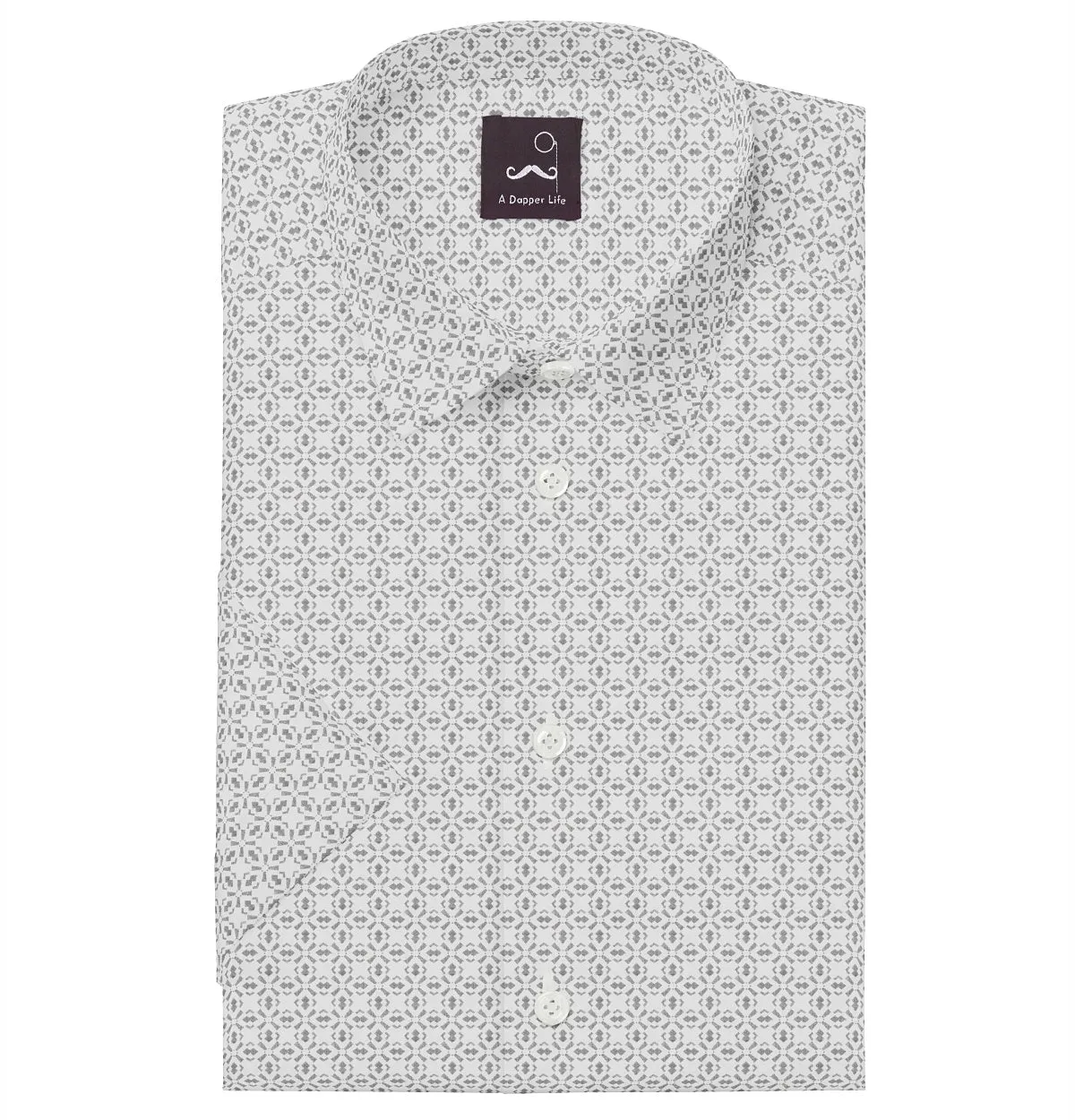 Pure Cotton - Short Sleeve- White Geometric Motif sold by Airthreads