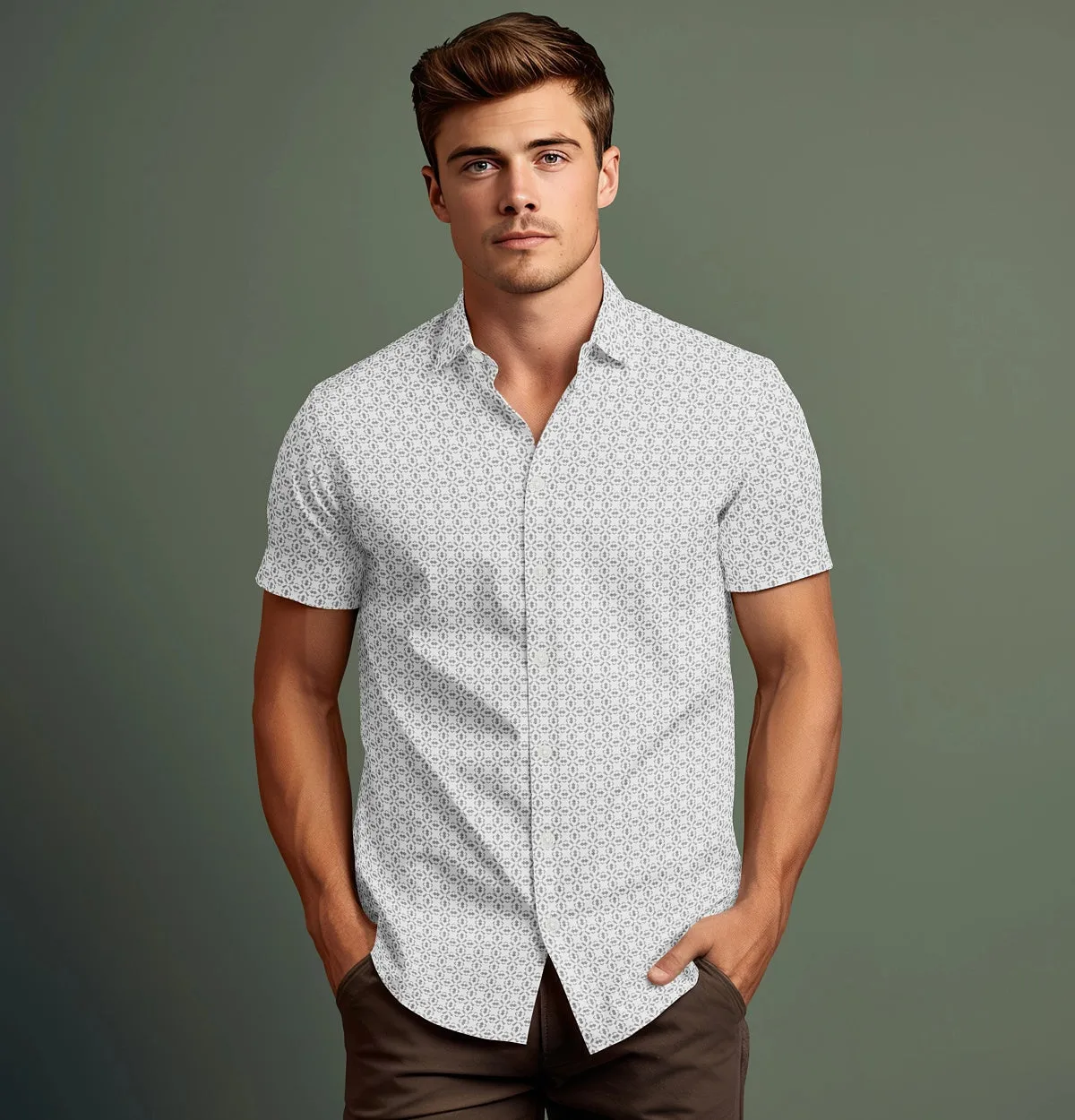 Pure Cotton - Short Sleeve- White Geometric Motif sold by Airthreads product image thumbnail 4