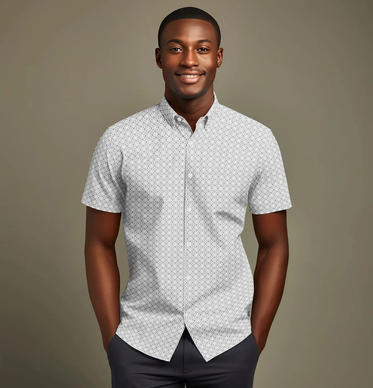 Pure Cotton - Short Sleeve- White Geometric Motif sold by Airthreads product image thumbnail 3