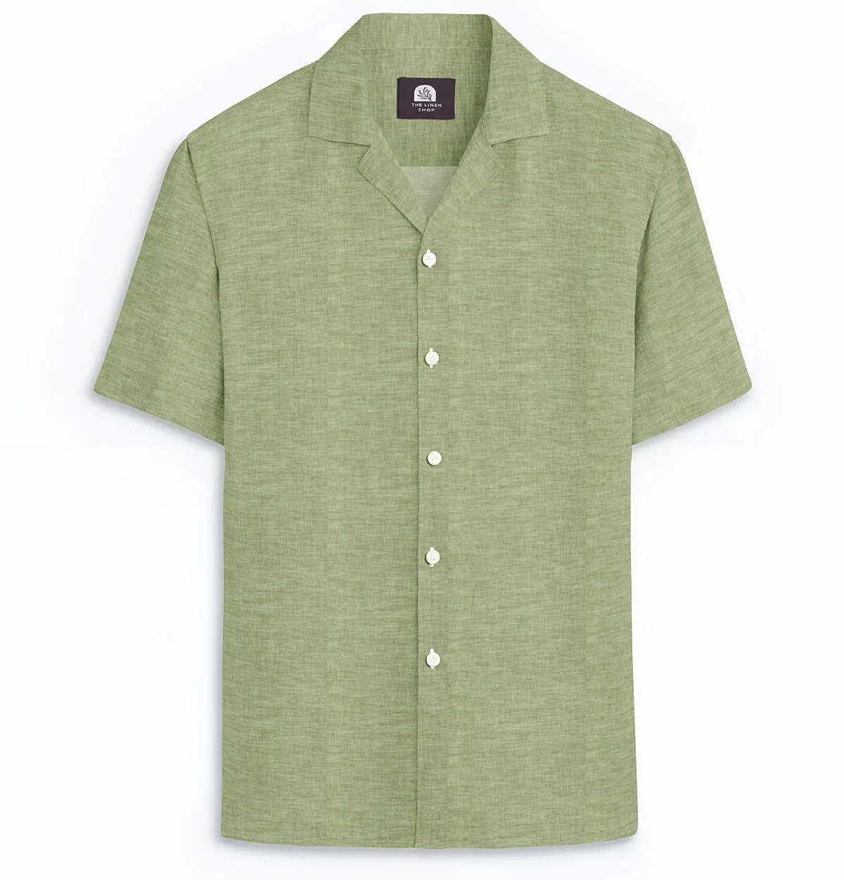 Camp Collar Linen Shirt in Olive Green sold by Airthreads
