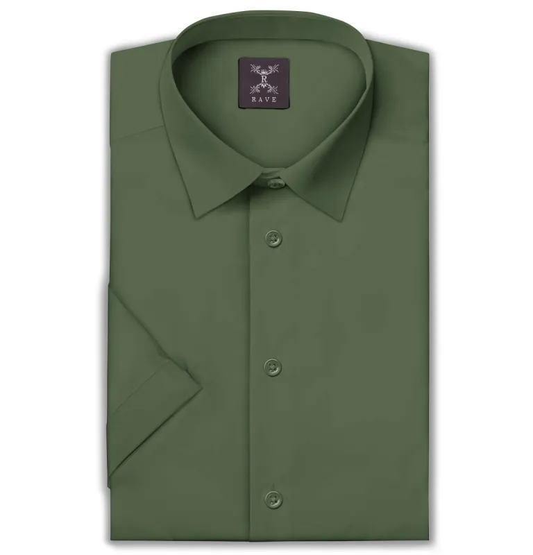 Wrinkle-resistant Cotton-Lycra Shirt - Olive Green - Short Sleeve sold by Airthreads