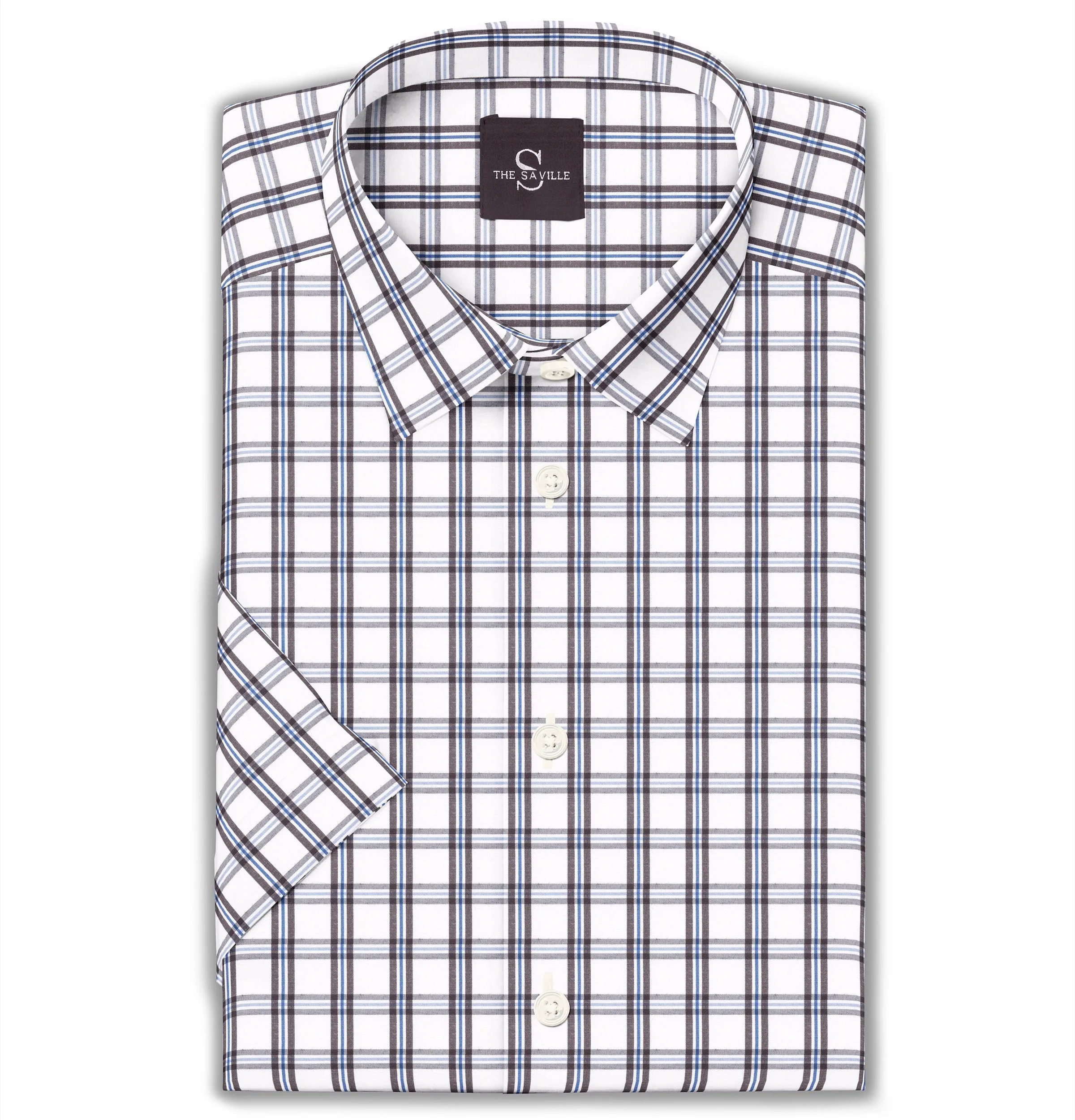 Wrinkle-free Black and Blue Checks - Short Sleeve sold by Airthreads