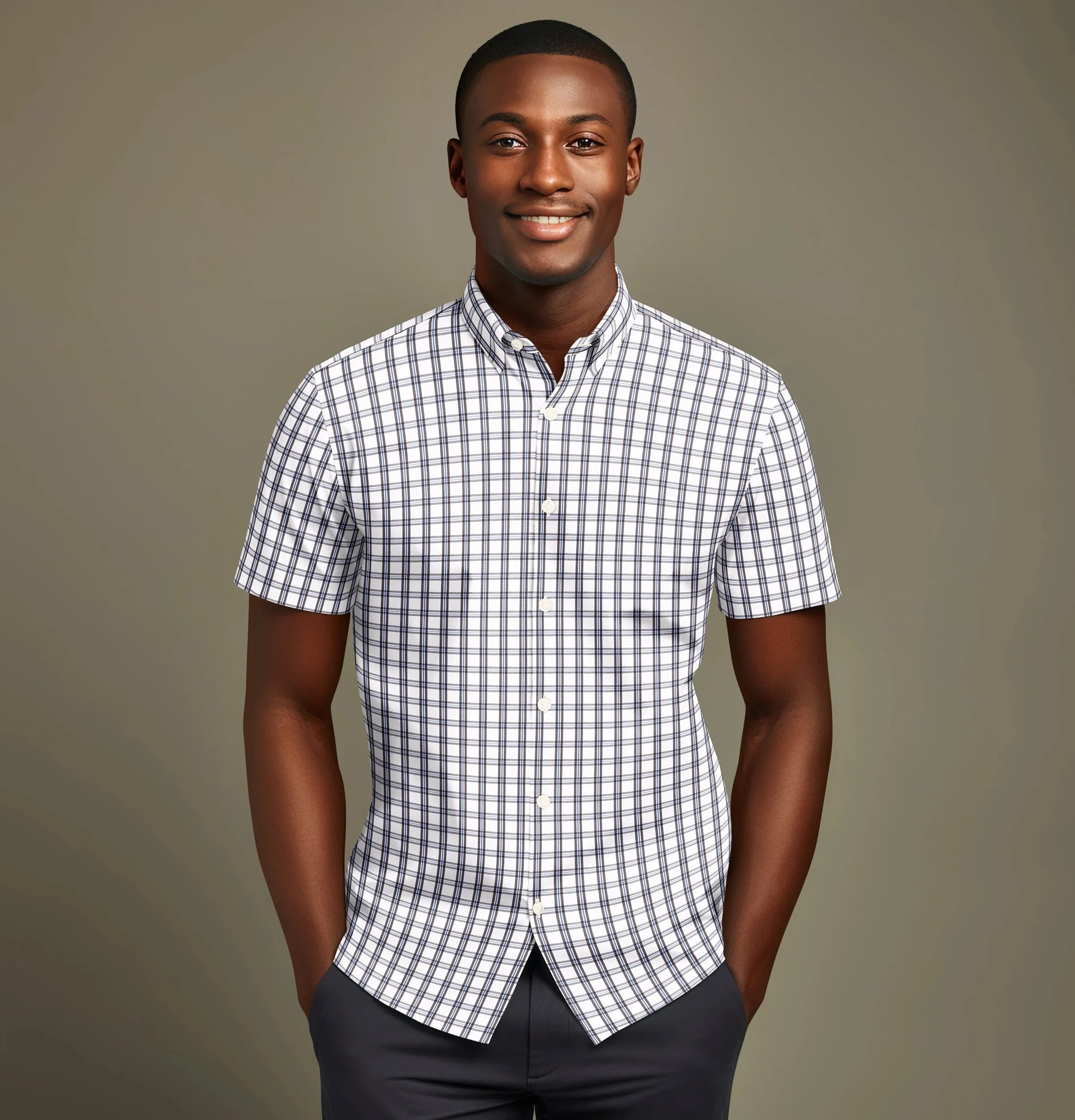 Wrinkle-free Black and Blue Checks - Short Sleeve sold by Airthreads product image thumbnail 3