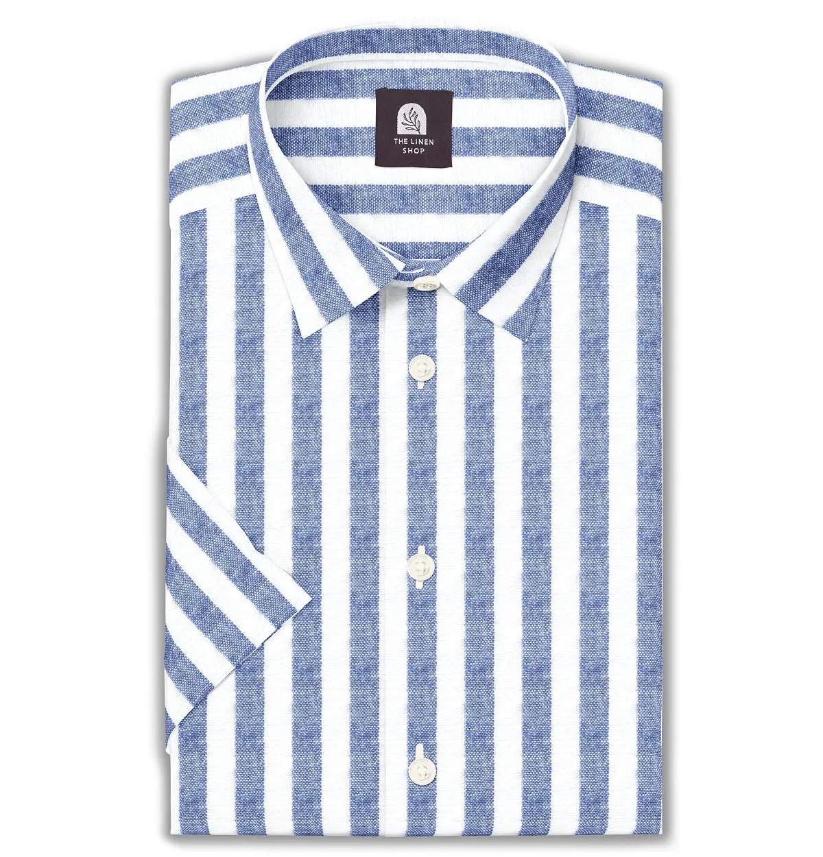 Cotton-Linen - Short Sleeve - Blue and White Stripe sold by Airthreads