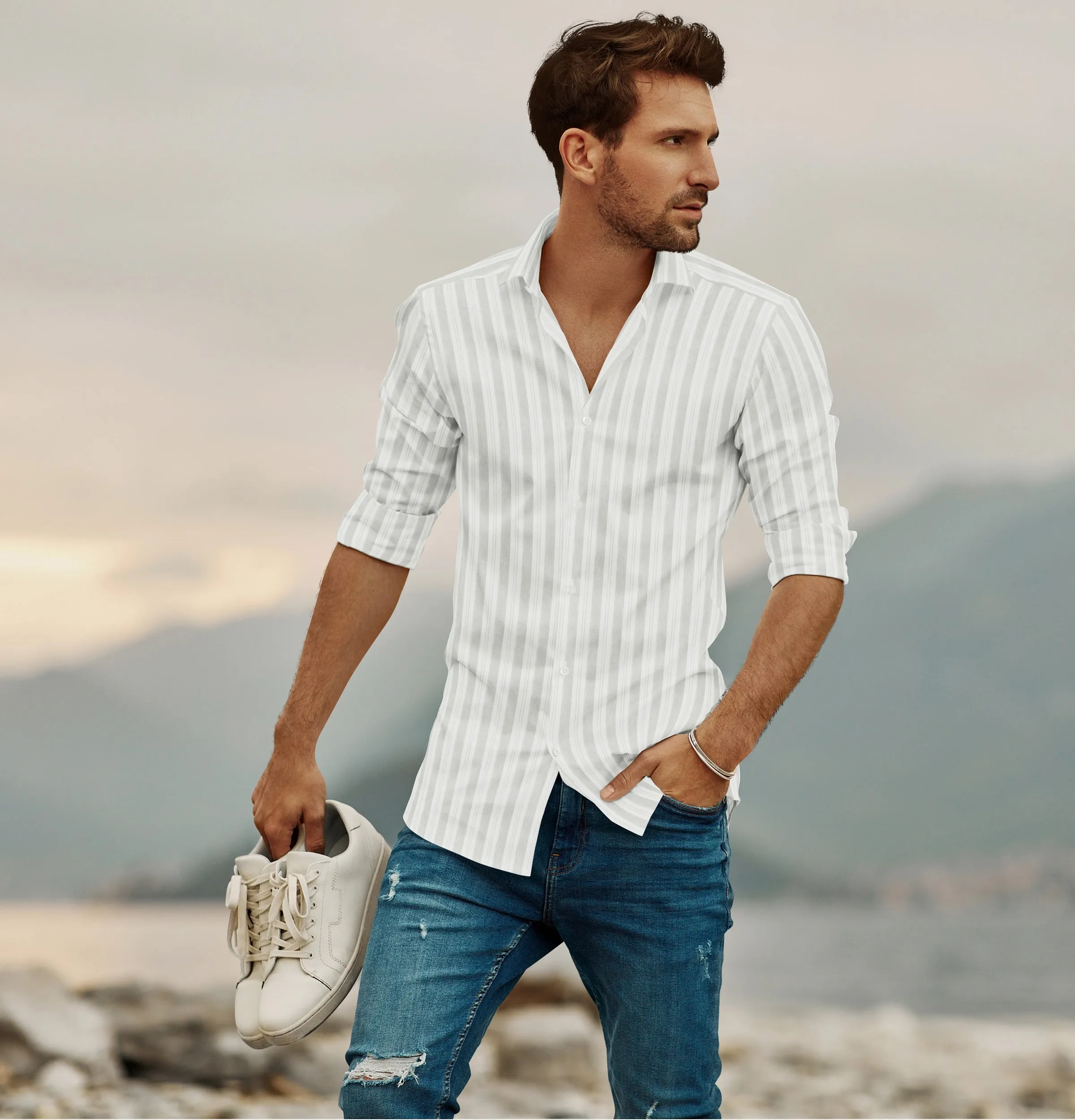 Pure Cotton - Long Sleeve - Gray Stripe Print sold by Airthreads product image thumbnail 3