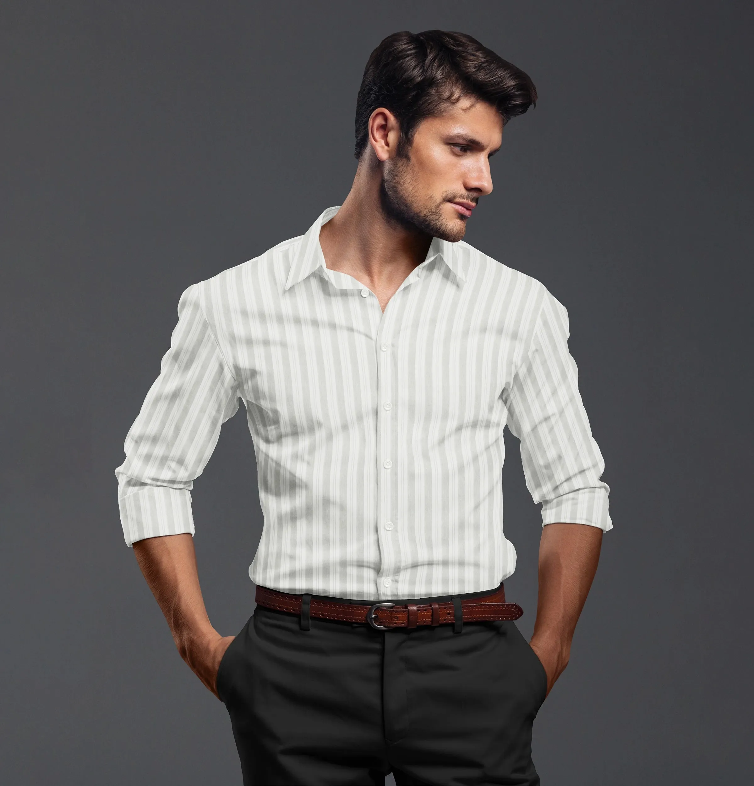 Pure Cotton - Long Sleeve - Gray Stripe Print sold by Airthreads product image thumbnail 5