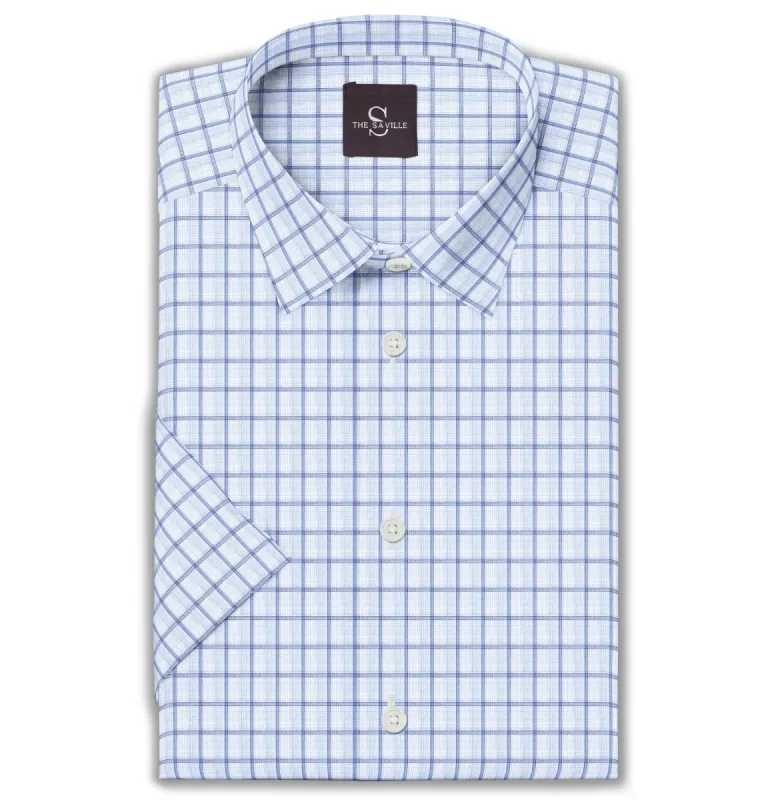 Wrinkle-free - Short Sleeve - Blue Checks sold by Airthreads