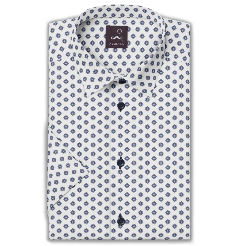 Pure Cotton - Short Sleeve - White with Flowers sold by Airthreads