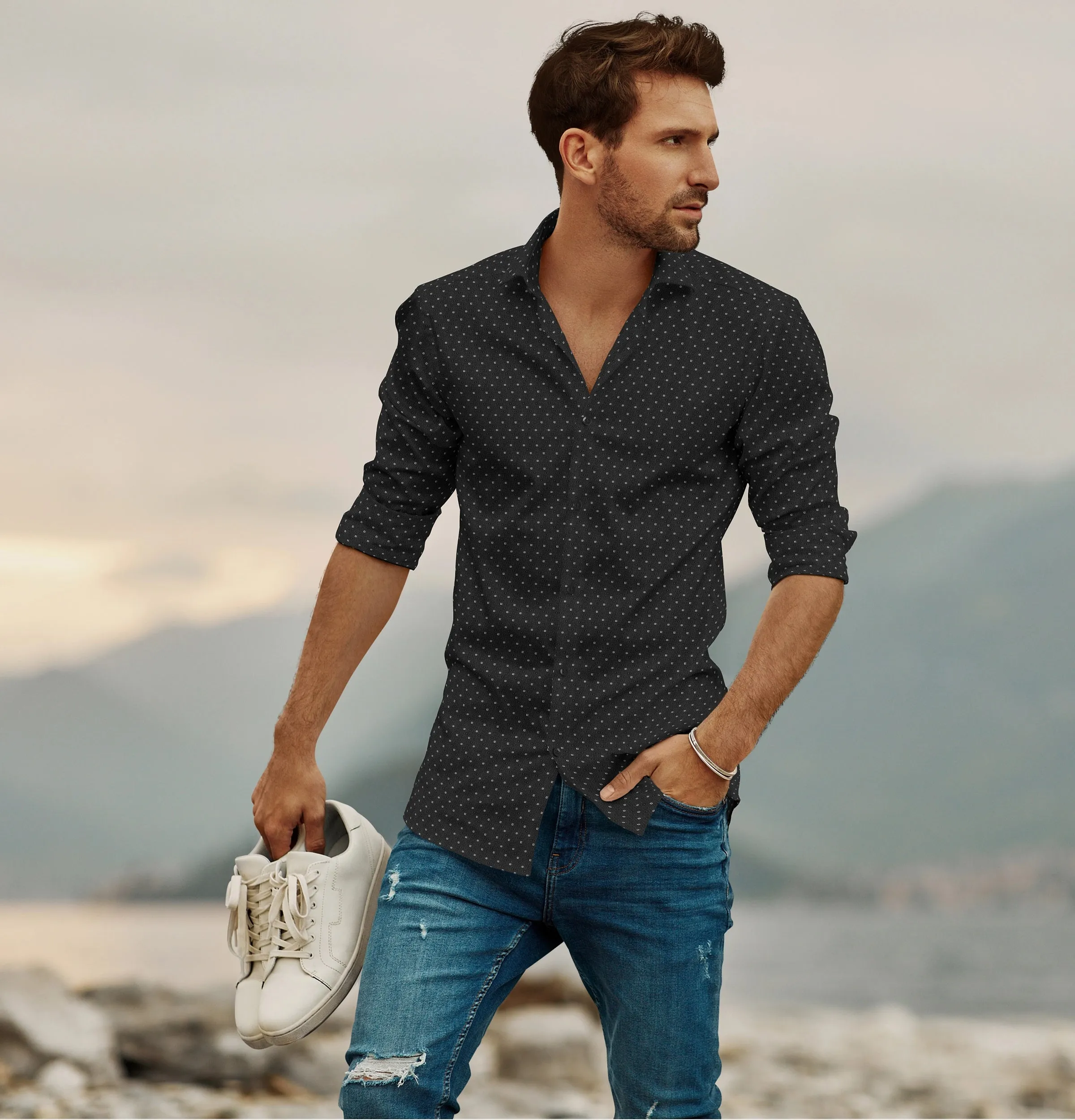 Pure Cotton - Long Sleeve - Black Geometric Print sold by Airthreads product image thumbnail 3