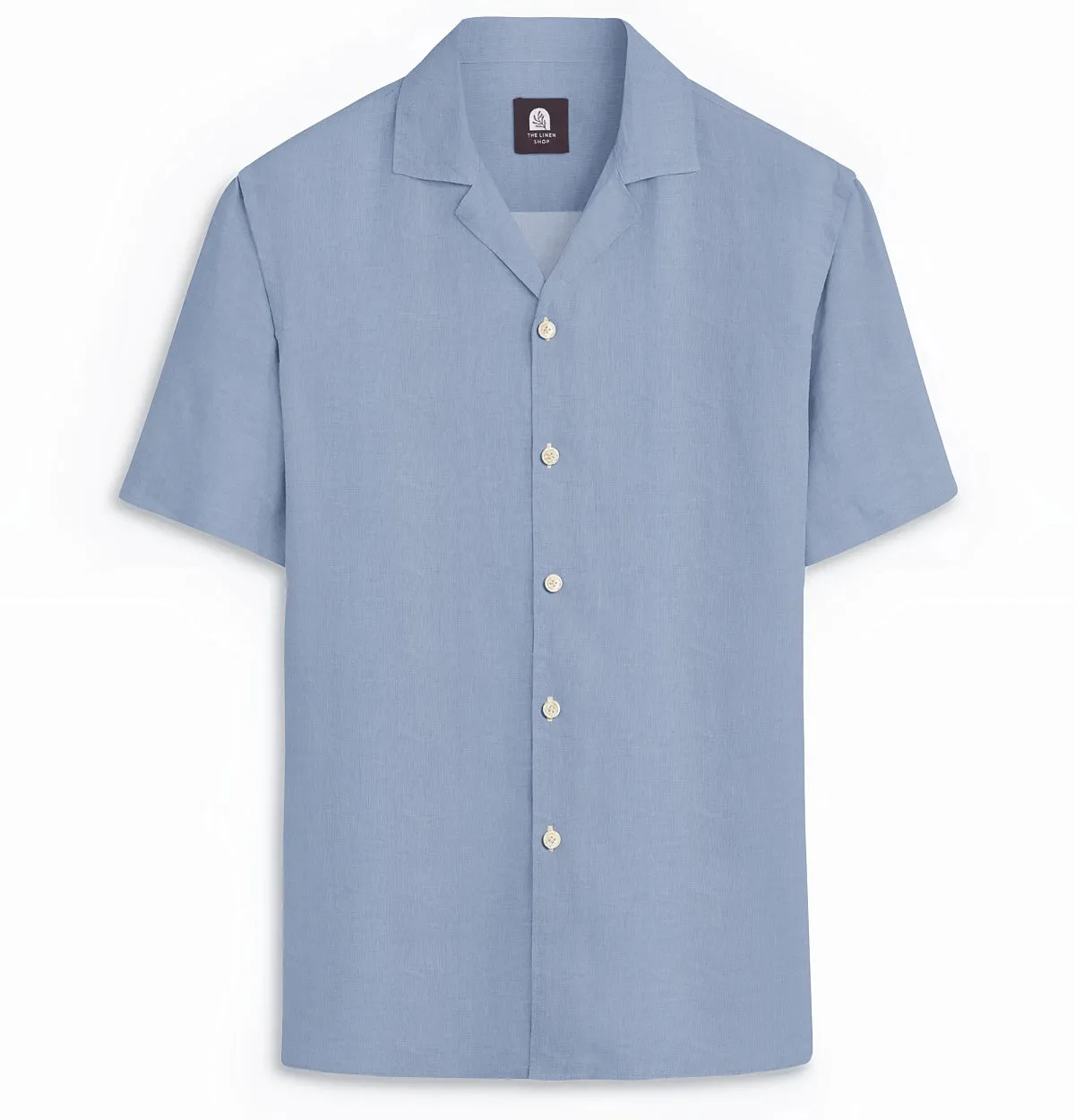 Cotton Linen - Camp Collar - Short Sleeve - Dusty Blue sold by Airthreads