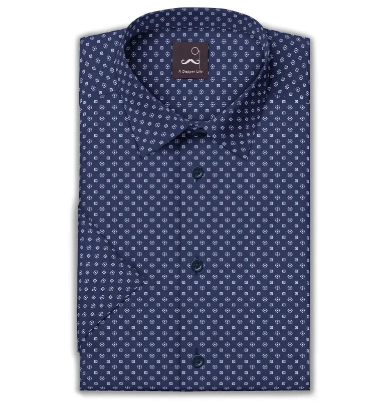 Pure Cotton - Short Sleeve - Navy Squares and Flowers sold by Airthreads