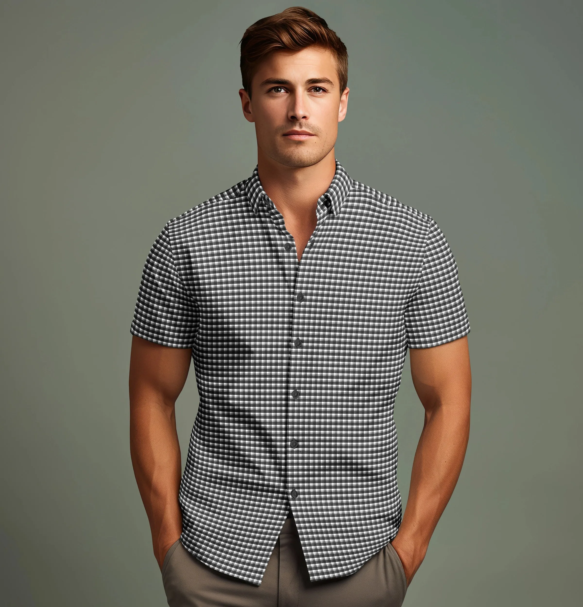 Pure Cotton - Short Sleeve - Black & White Checks Style 3 sold by Airthreads product image thumbnail 4