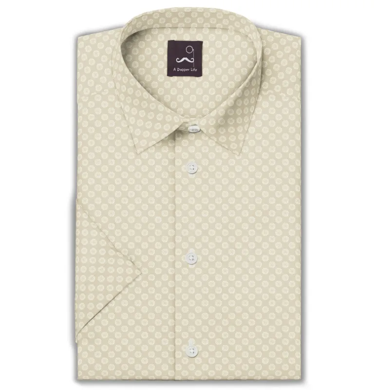 Pure Cotton - Short Sleeve - Light Khaki with Rosettes sold by Airthreads