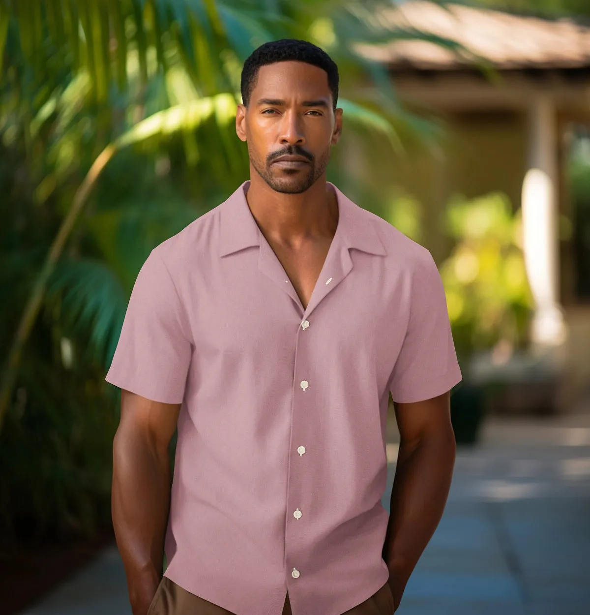 Cotton Linen - Camp Collar - Short Sleeve - Dusty Pink sold by Airthreads product image thumbnail 3