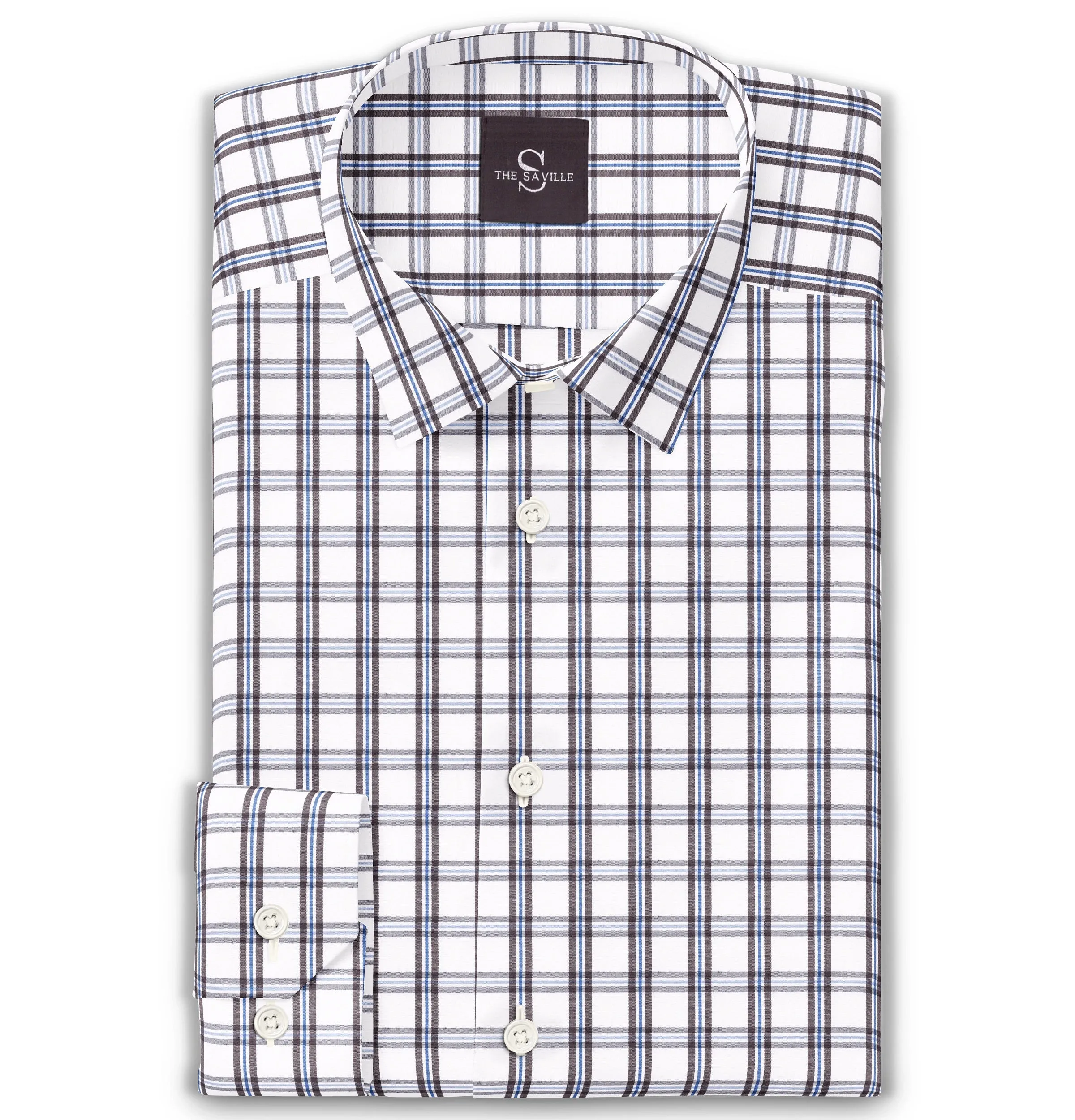 Wrinkle-free Black and Blue Checks - Long Sleeve sold by Airthreads