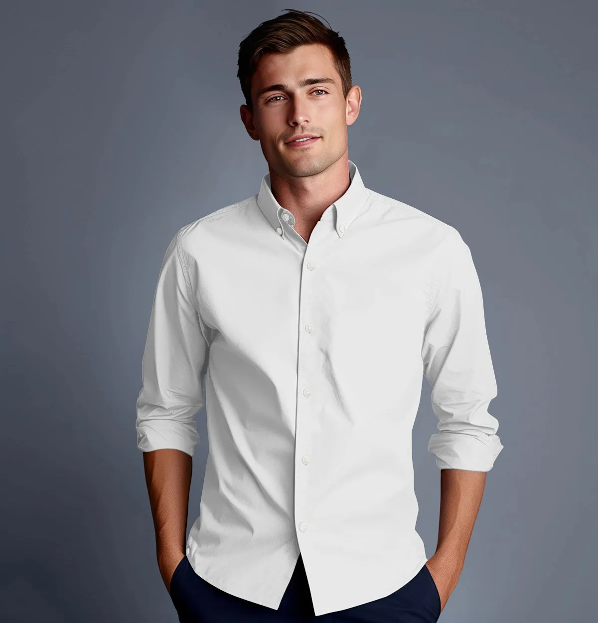 Wrinkle-resistant - Button-Down - Cotton-Lycra Shirt - Long Sleeve - White sold by Airthreads product image thumbnail 3