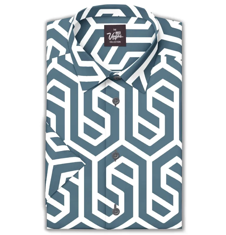 Wrinkle-Free - Teal Abstract - Short Sleeve sold by Airthreads