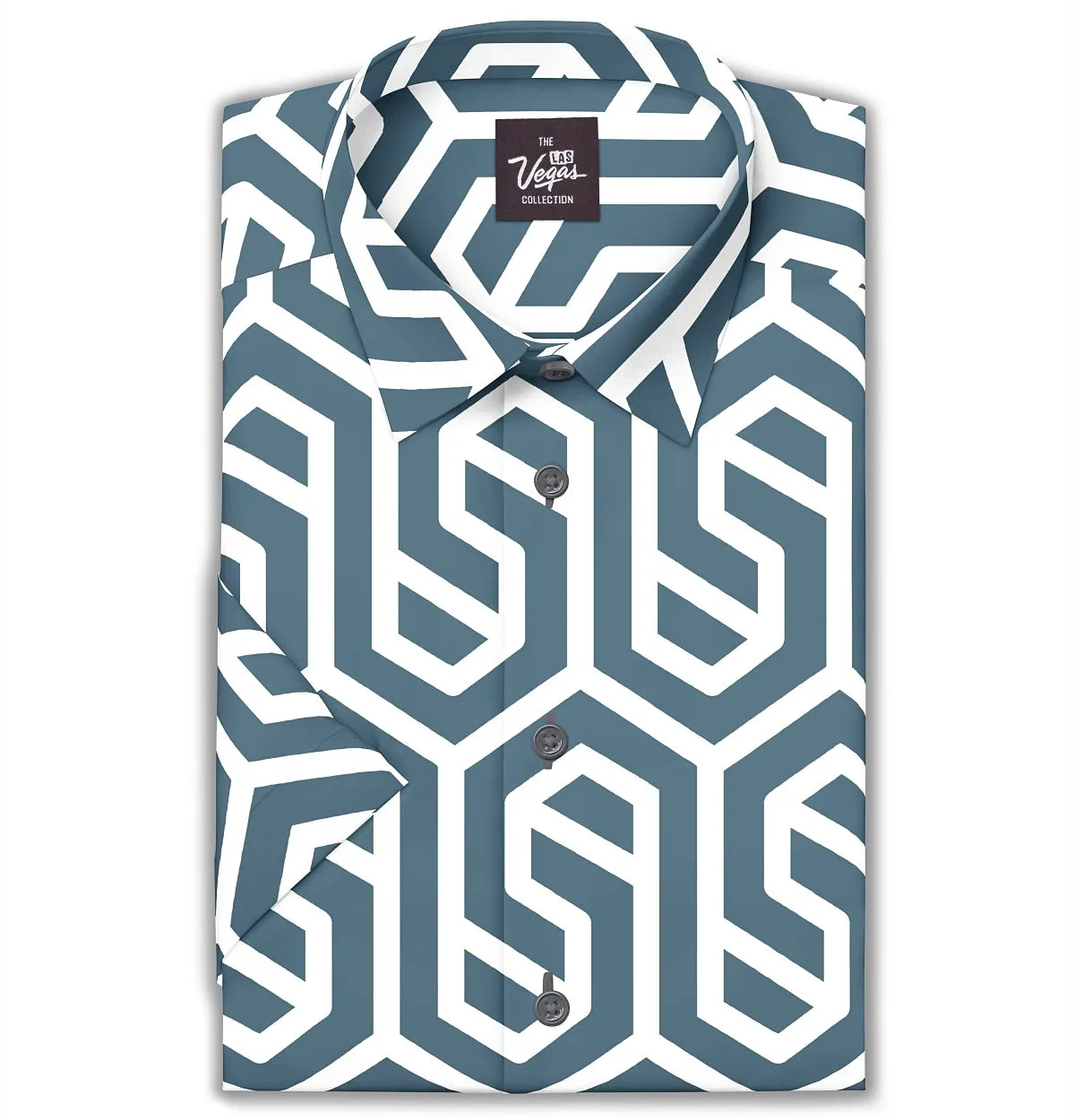 Wrinkle-Free - Teal Abstract - Short Sleeve sold by Airthreads