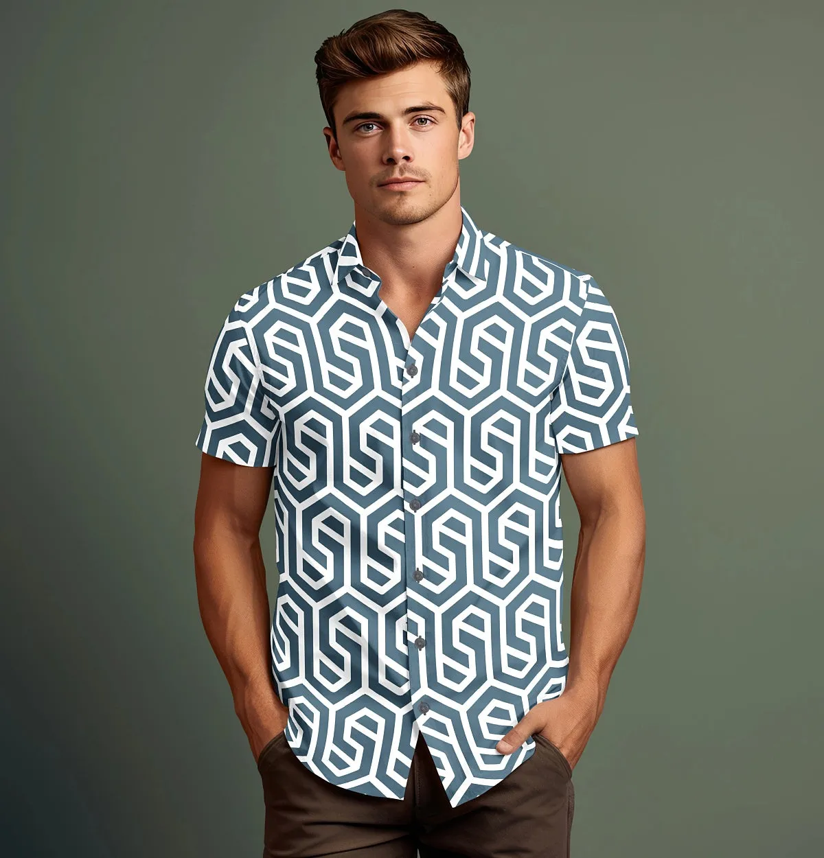 Wrinkle-Free - Teal Abstract - Short Sleeve sold by Airthreads product image thumbnail 4