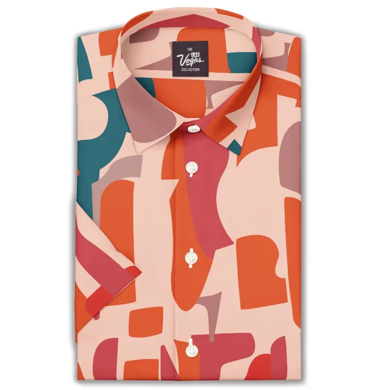 Wrinkle-Free - Orange & Peach Abstract - Short Sleeve sold by Airthreads