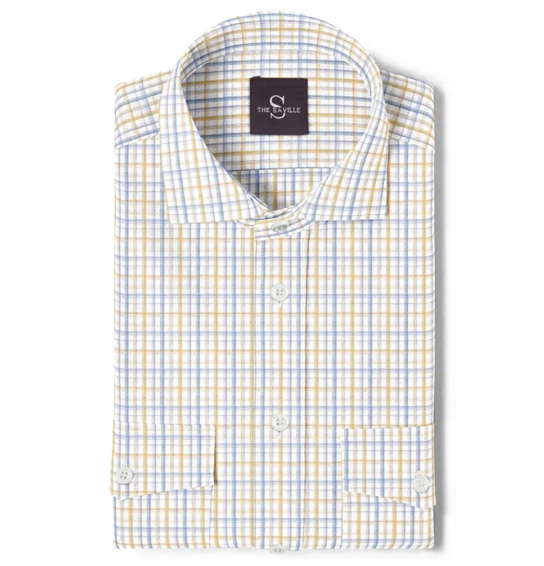 Wrinkle-free Yellow and Blue Checks - Double Pocket - Long Sleeve sold by Airthreads