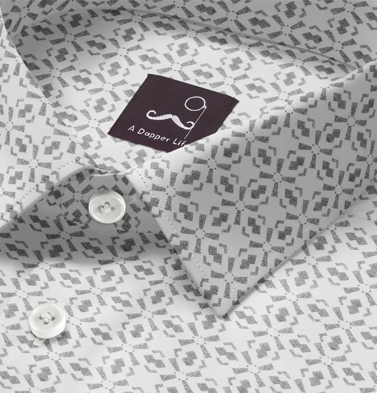 Pure Cotton - Long Sleeve - White Geometric Motif sold by Airthreads product image thumbnail 2