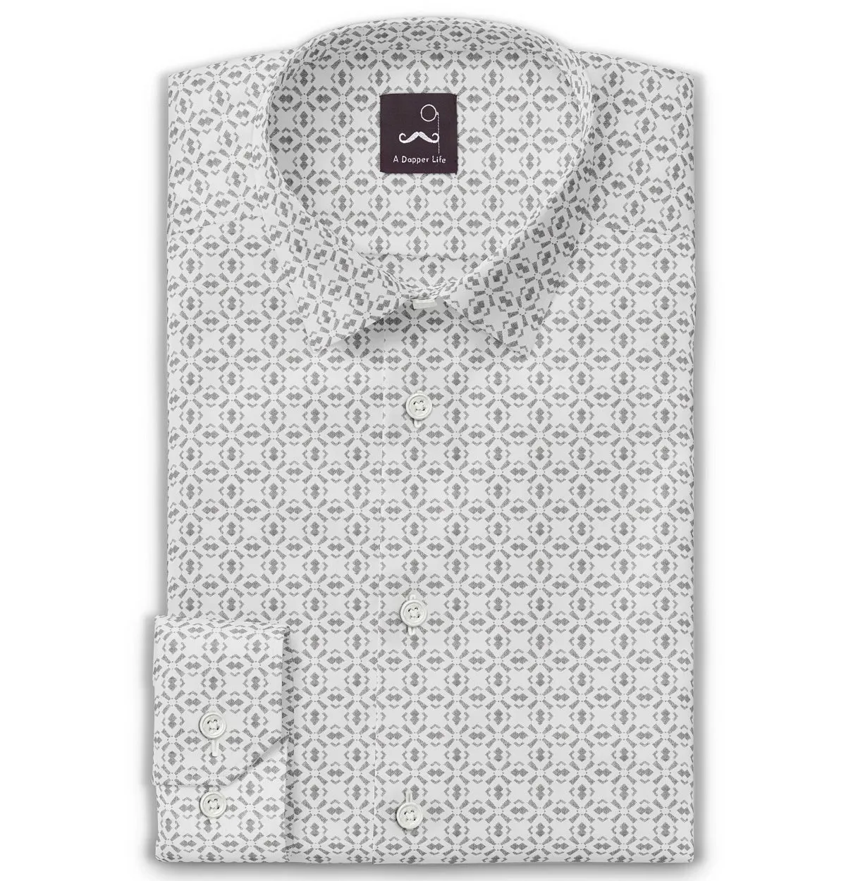 Pure Cotton - Long Sleeve - White Geometric Motif sold by Airthreads