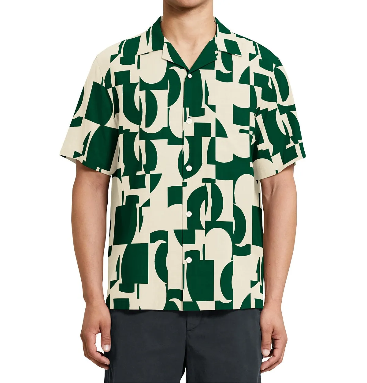 Wrinkle-Free - Beige & Green Abstract - Camp Collar sold by Airthreads product image thumbnail 4