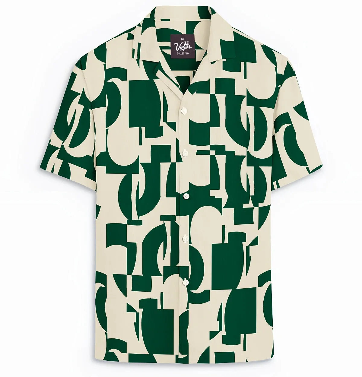 Wrinkle-Free - Beige & Green Abstract - Camp Collar sold by Airthreads