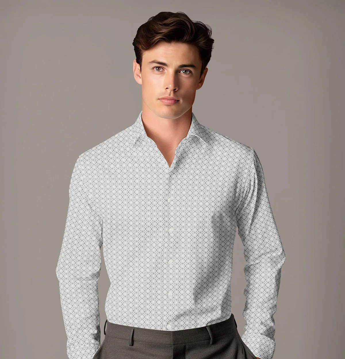 Pure Cotton - Long Sleeve - White Geometric Motif sold by Airthreads product image thumbnail 3