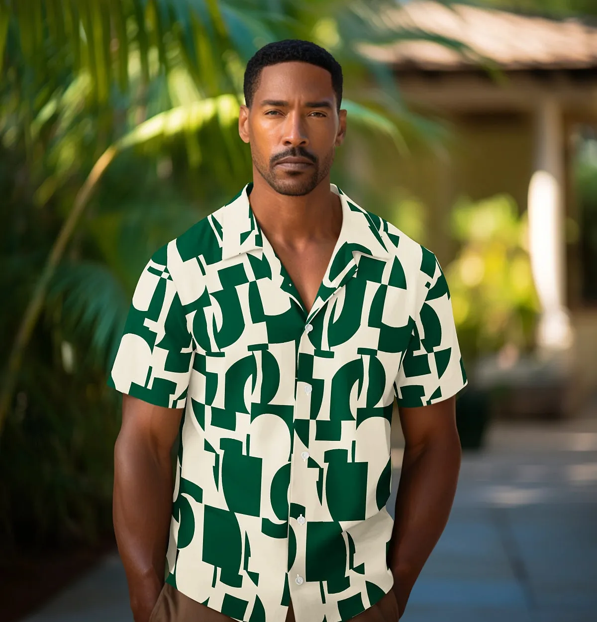 Wrinkle-Free - Beige & Green Abstract - Camp Collar sold by Airthreads product image thumbnail 3