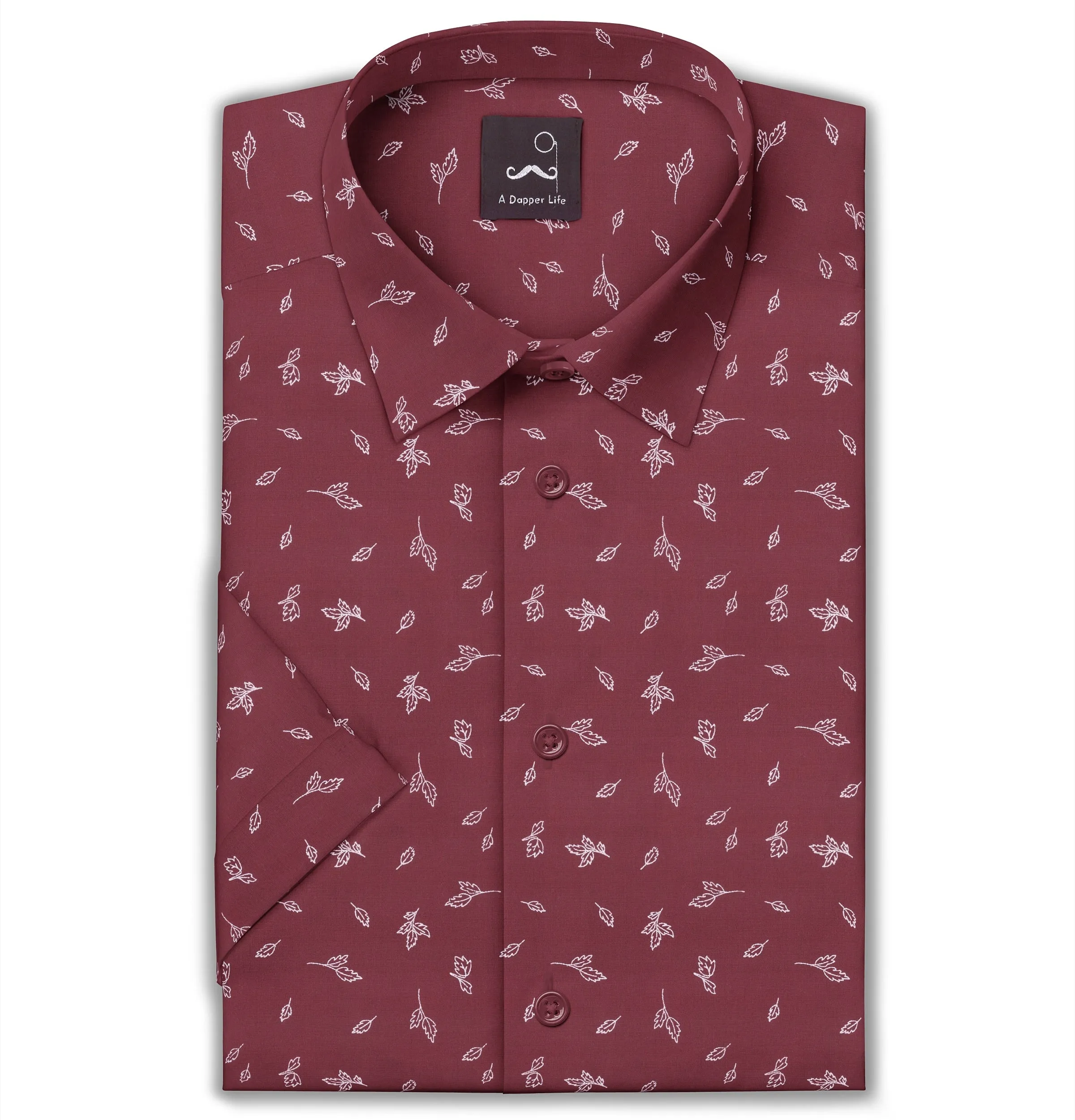 Pure Cotton - Short Sleeve - Maroon with Leaves sold by Airthreads