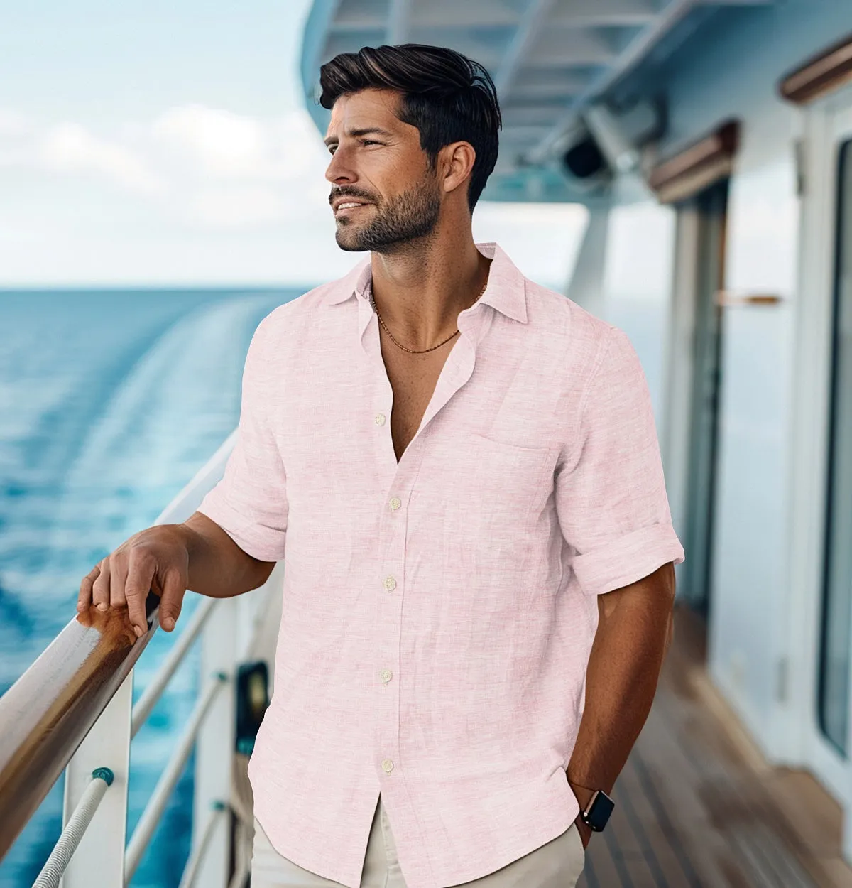 Long Sleeve Linen Shirt in Pale Pink sold by Airthreads product image thumbnail 3