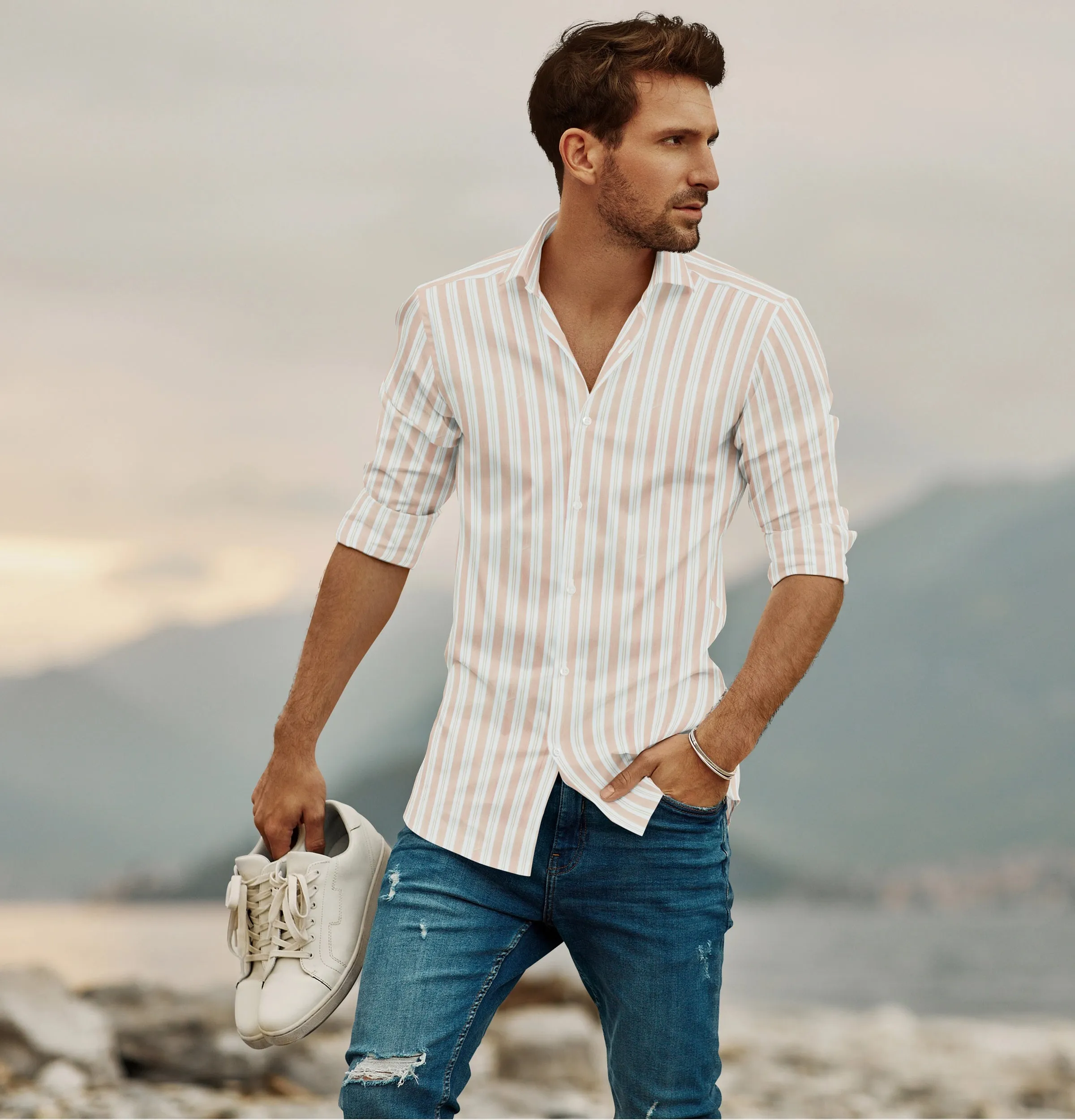 Pure Cotton - Long Sleeve - Peach Stripe Print sold by Airthreads product image thumbnail 4