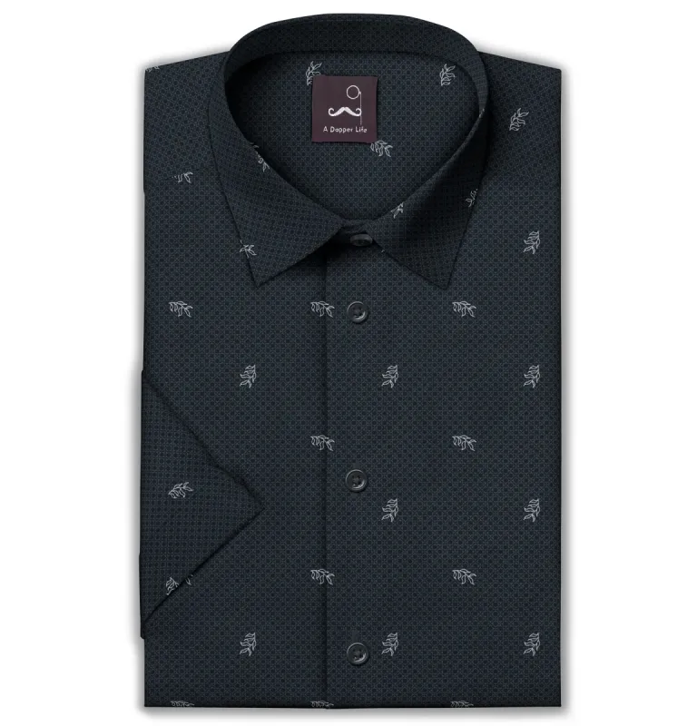 Pure Cotton - Short Sleeve - Navy with Leaves sold by Airthreads