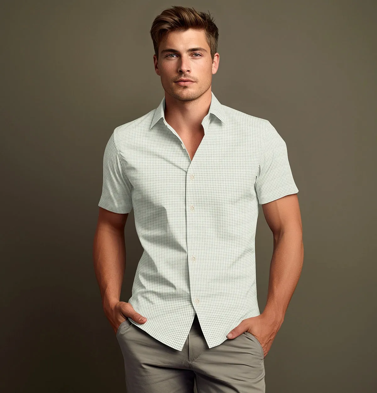 Pure Cotton - Short Sleeve - Beige Gingham Check Print sold by Airthreads product image thumbnail 3