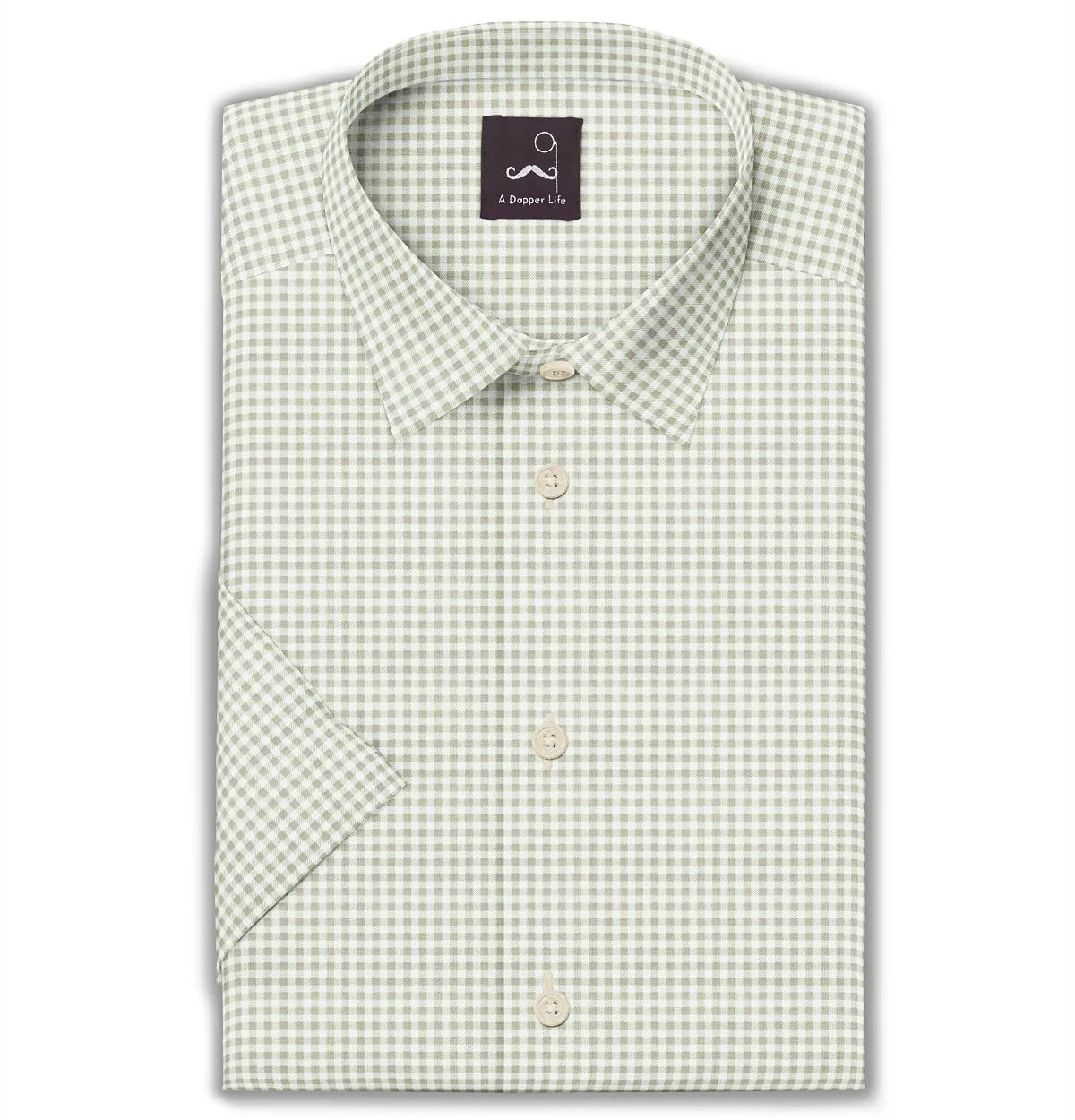 Pure Cotton - Short Sleeve - Beige Gingham Check Print sold by Airthreads