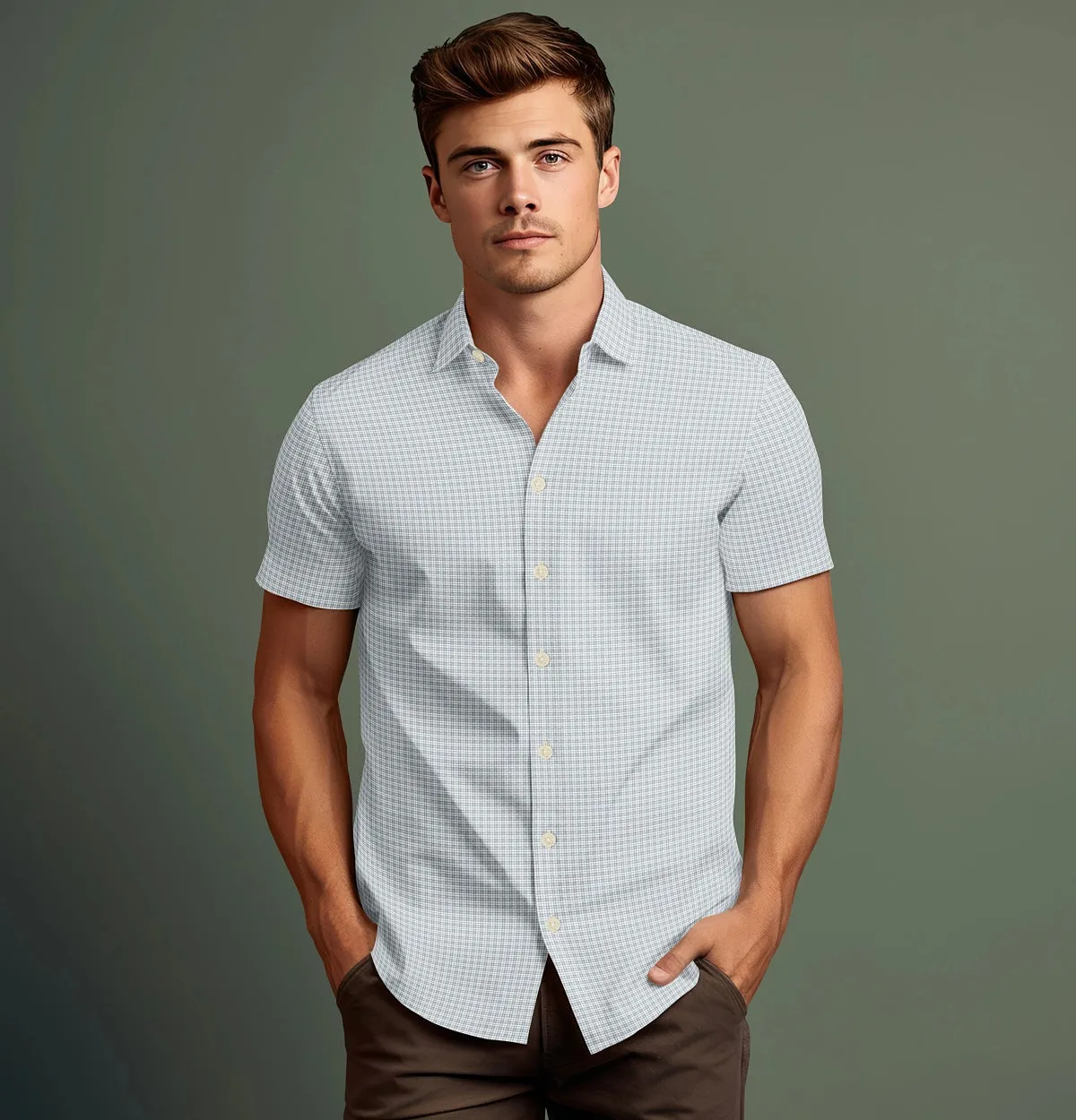 Pure Cotton - Short Sleeve - Gray Houndstooth Print sold by Airthreads product image thumbnail 4