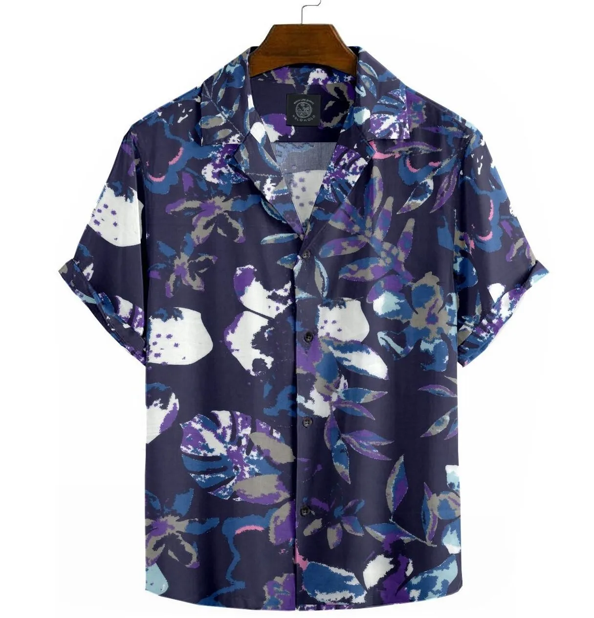 Cotton - Camp Collar Shirt - Purple Floral sold by Airthreads