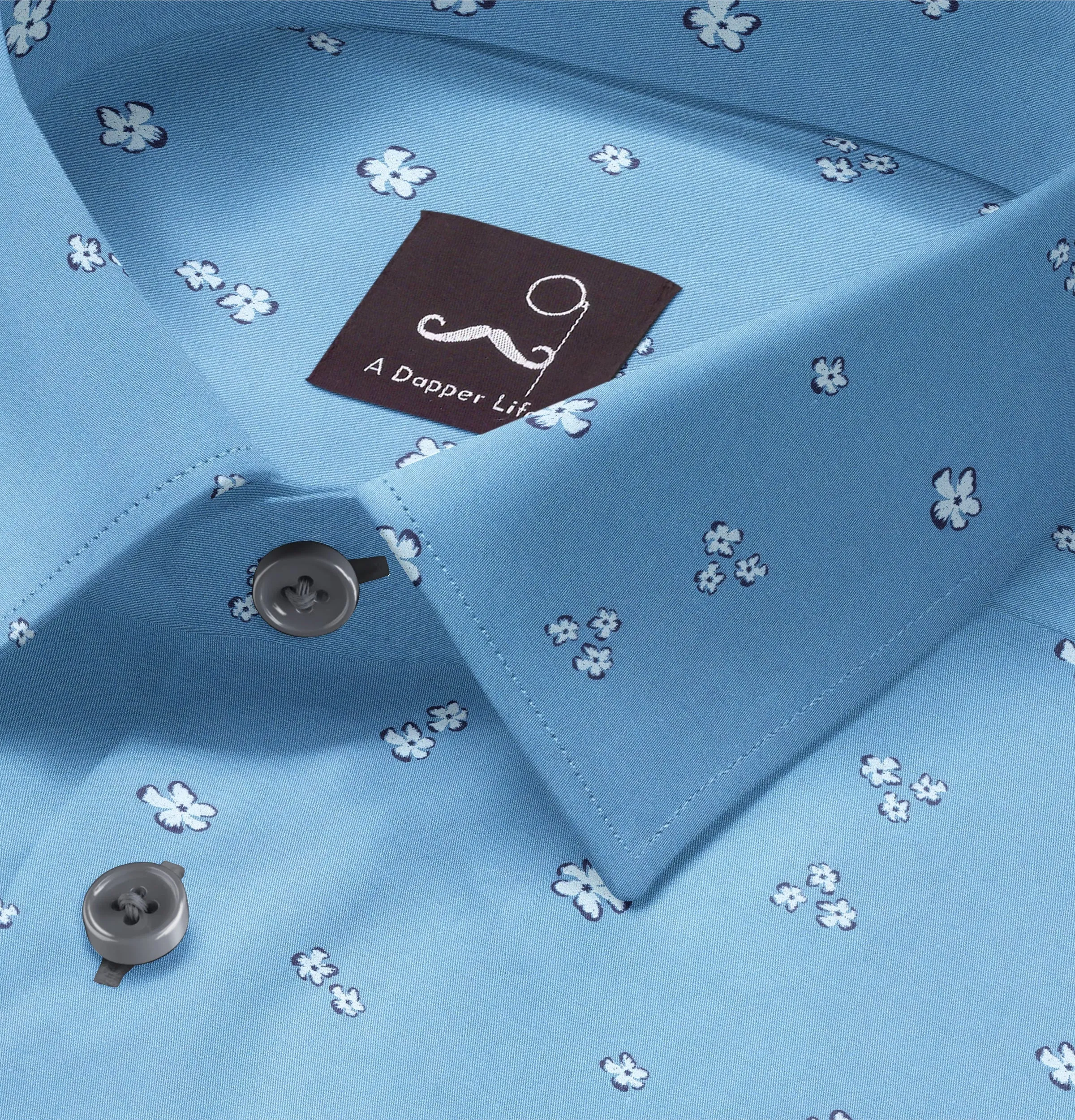 Pure Cotton - Short Sleeve - Blue with White Flowers sold by Airthreads product image thumbnail 2